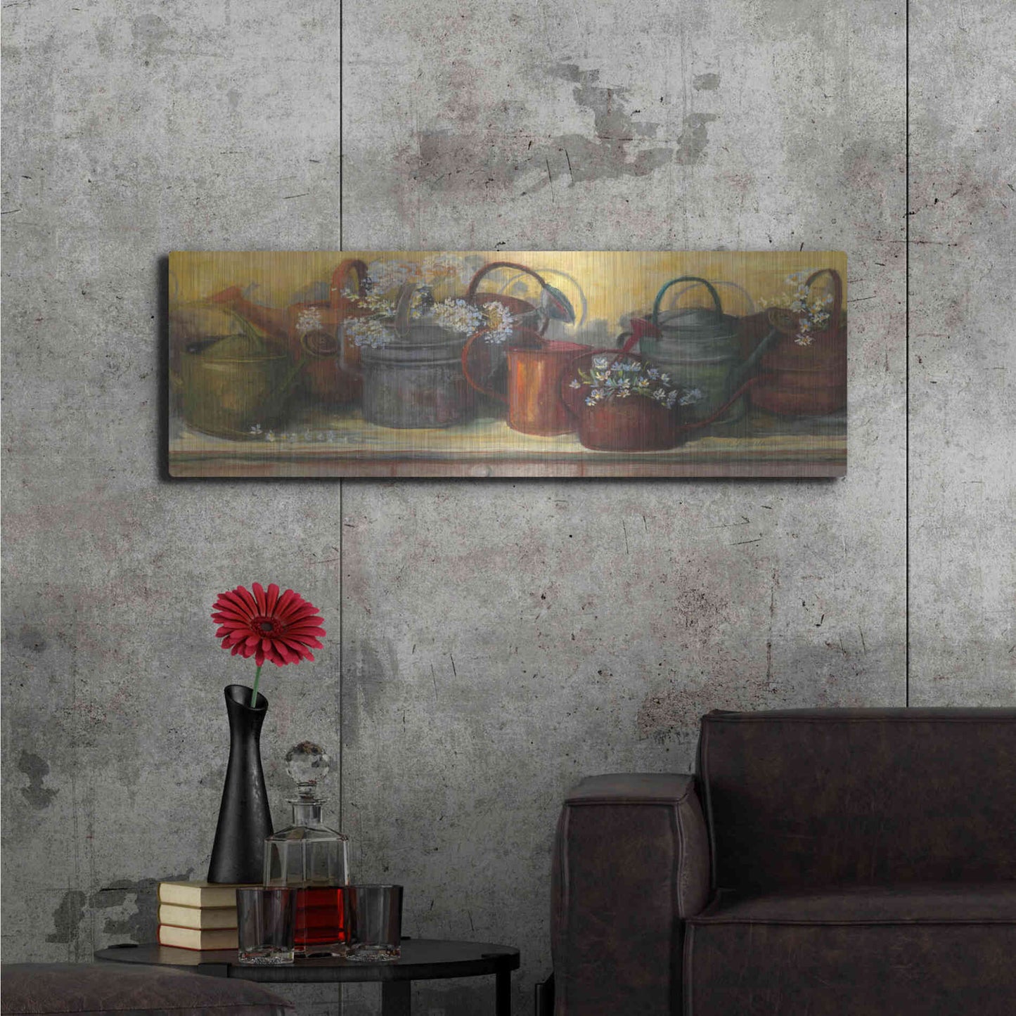 Luxe Metal Art 'Watering Cans' by Carol Rowan, Metal Wall Art,48x16