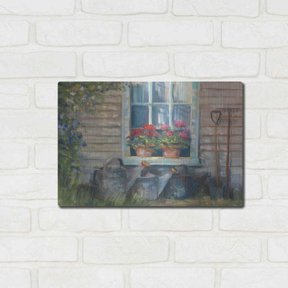 Luxe Metal Art 'Window With Geraniums' by Carol Rowan, Metal Wall Art,16x12