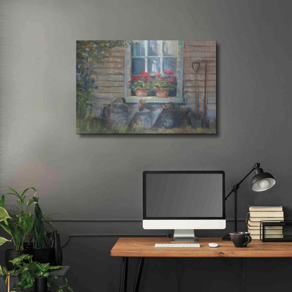 Luxe Metal Art 'Window With Geraniums' by Carol Rowan, Metal Wall Art,36x24