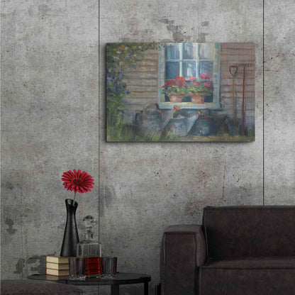 Luxe Metal Art 'Window With Geraniums' by Carol Rowan, Metal Wall Art,36x24