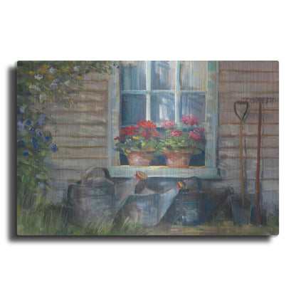 Luxe Metal Art 'Window With Geraniums' by Carol Rowan, Metal Wall Art