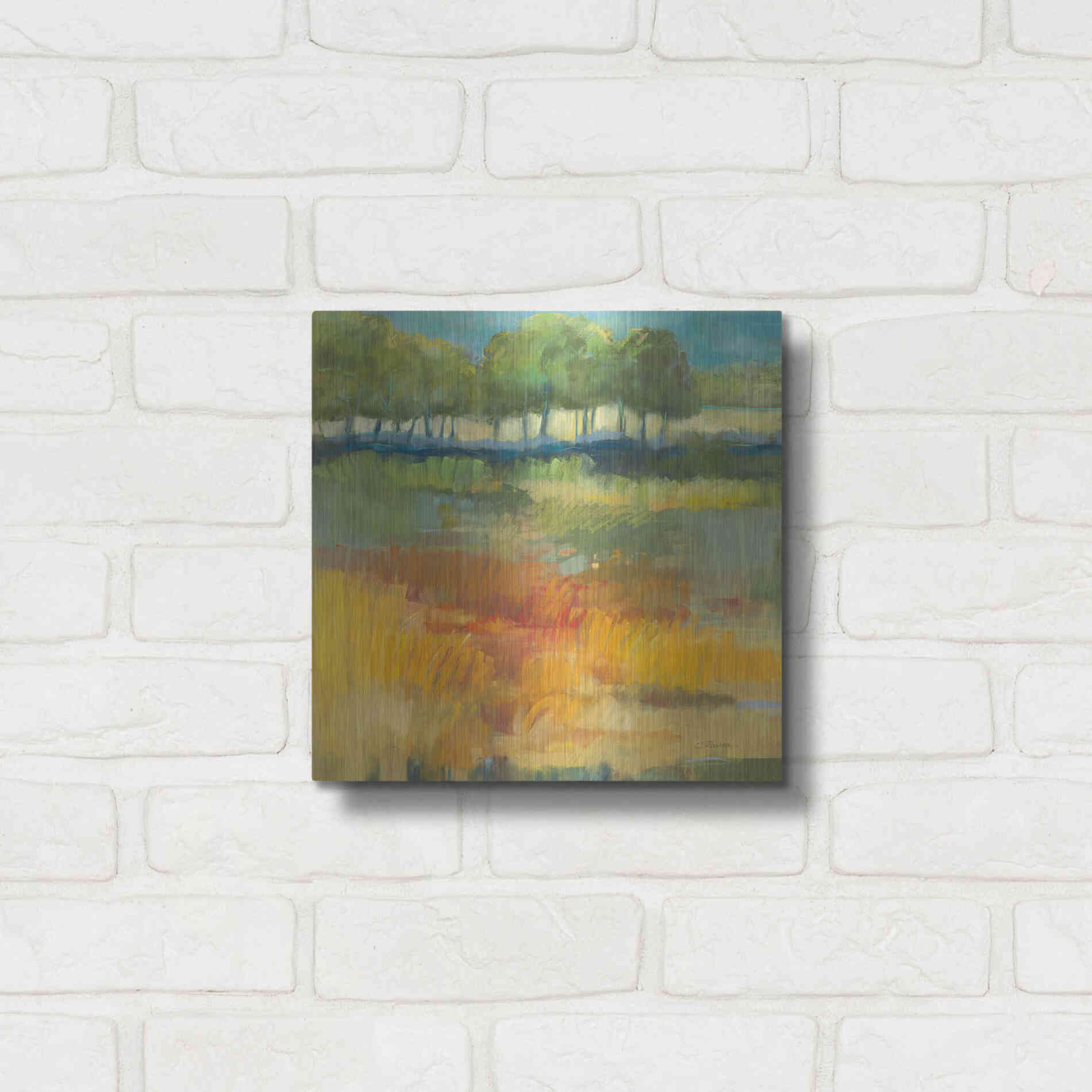 Luxe Metal Art 'Late Summer Landscape I' by Carol Rowan, Metal Wall Art,12x12