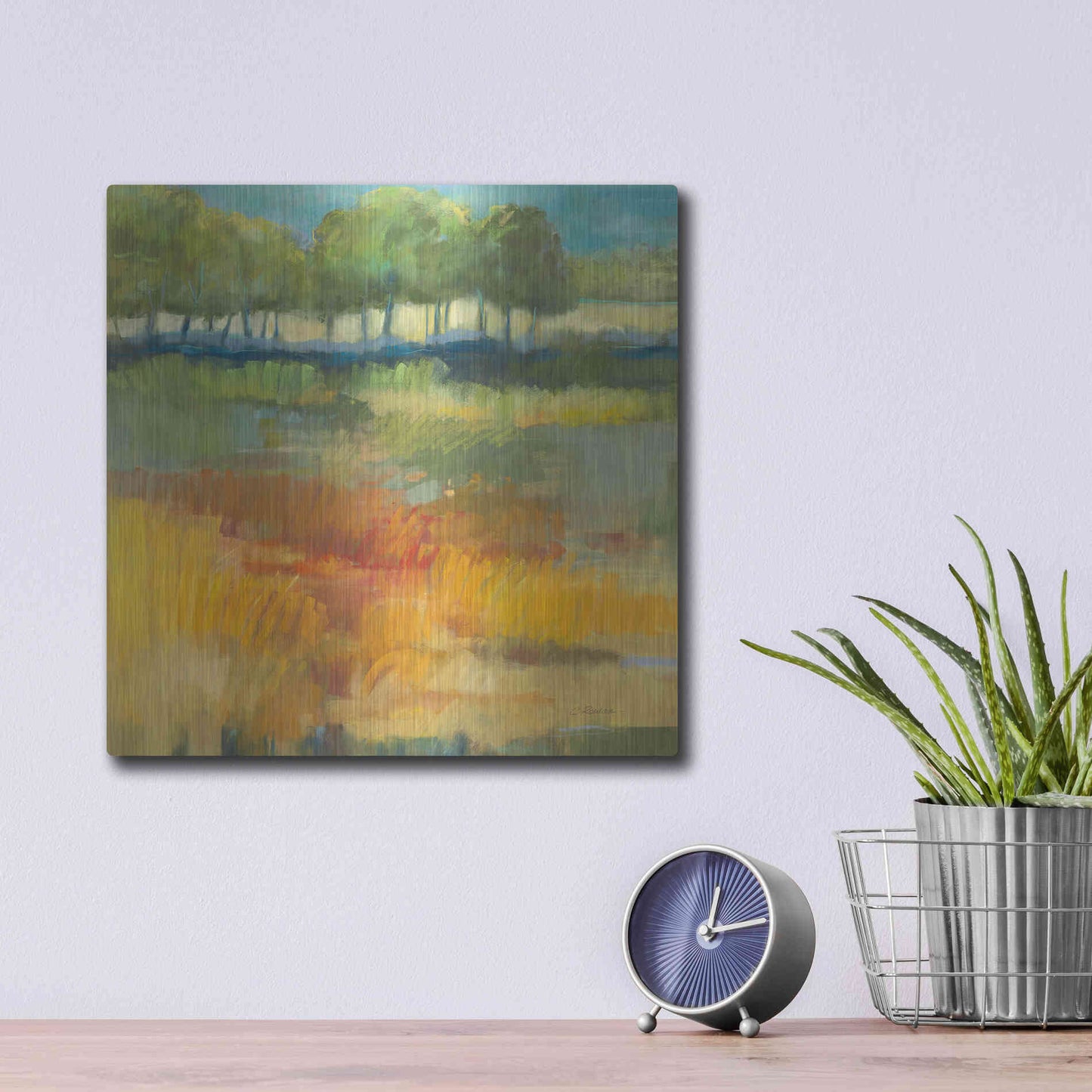 Luxe Metal Art 'Late Summer Landscape I' by Carol Rowan, Metal Wall Art,12x12