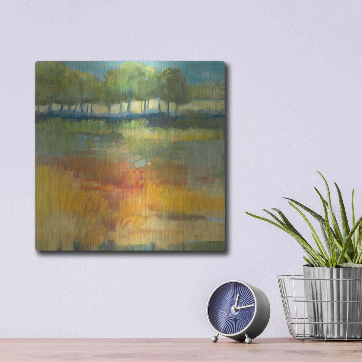 Luxe Metal Art 'Late Summer Landscape I' by Carol Rowan, Metal Wall Art,12x12