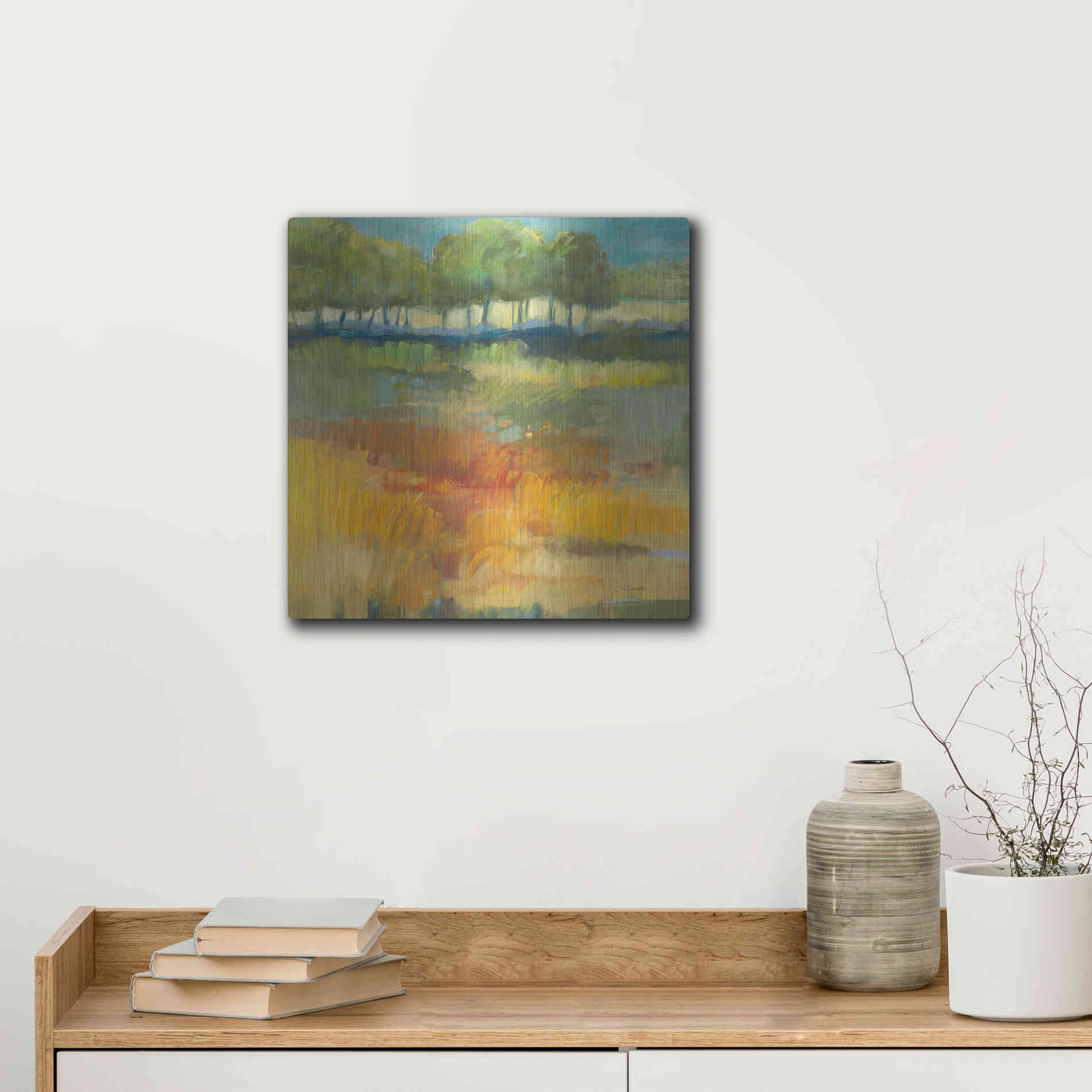 Luxe Metal Art 'Late Summer Landscape I' by Carol Rowan, Metal Wall Art,12x12
