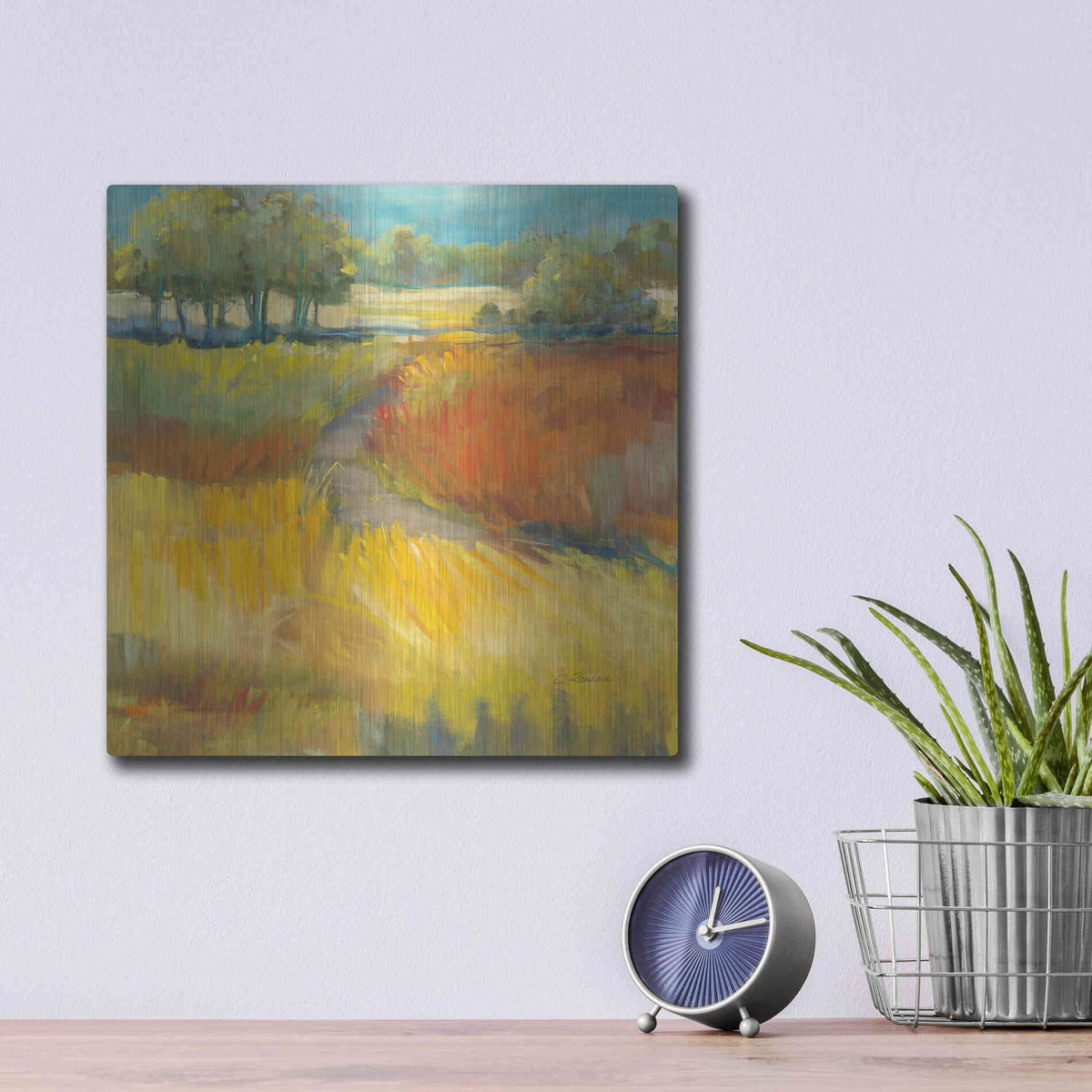 Luxe Metal Art 'Late Summer Landscape II' by Carol Rowan, Metal Wall Art,12x12