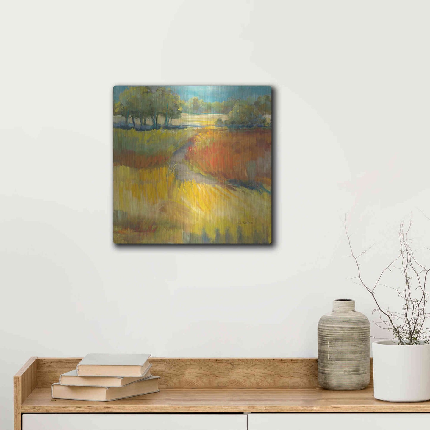 Luxe Metal Art 'Late Summer Landscape II' by Carol Rowan, Metal Wall Art,12x12