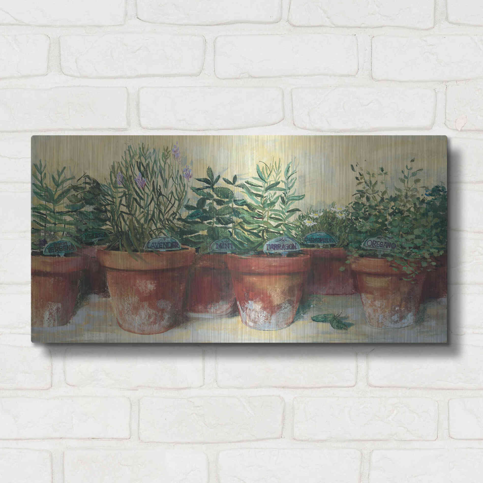 Luxe Metal Art 'Potted Herbs I' by Carol Rowan, Metal Wall Art,24x12