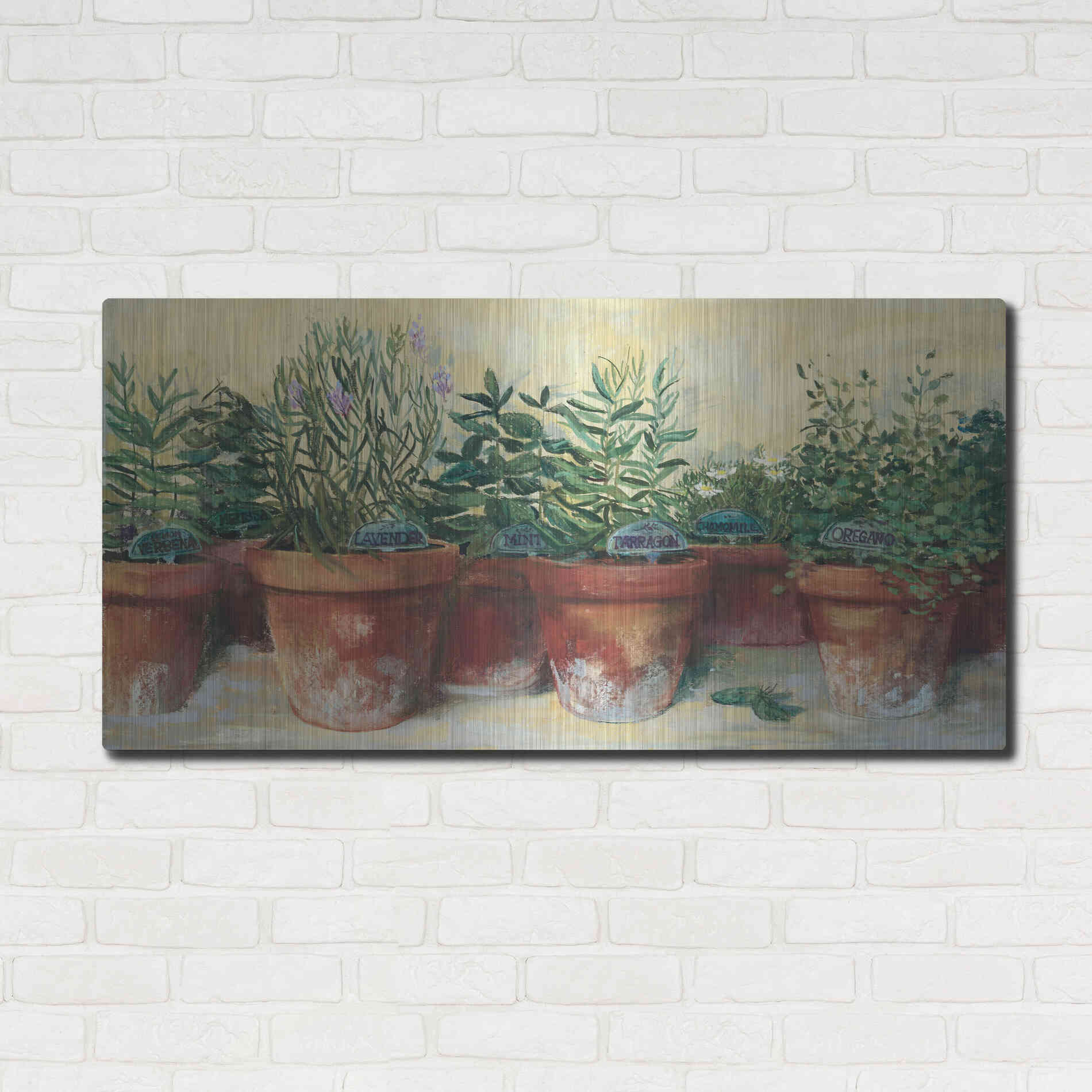 Luxe Metal Art 'Potted Herbs I' by Carol Rowan, Metal Wall Art,48x24