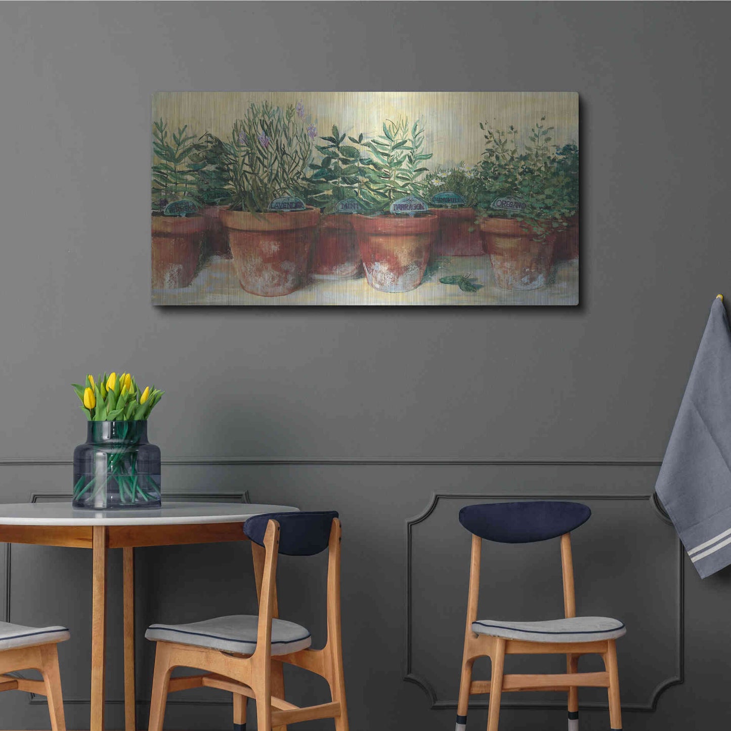 Luxe Metal Art 'Potted Herbs I' by Carol Rowan, Metal Wall Art,48x24