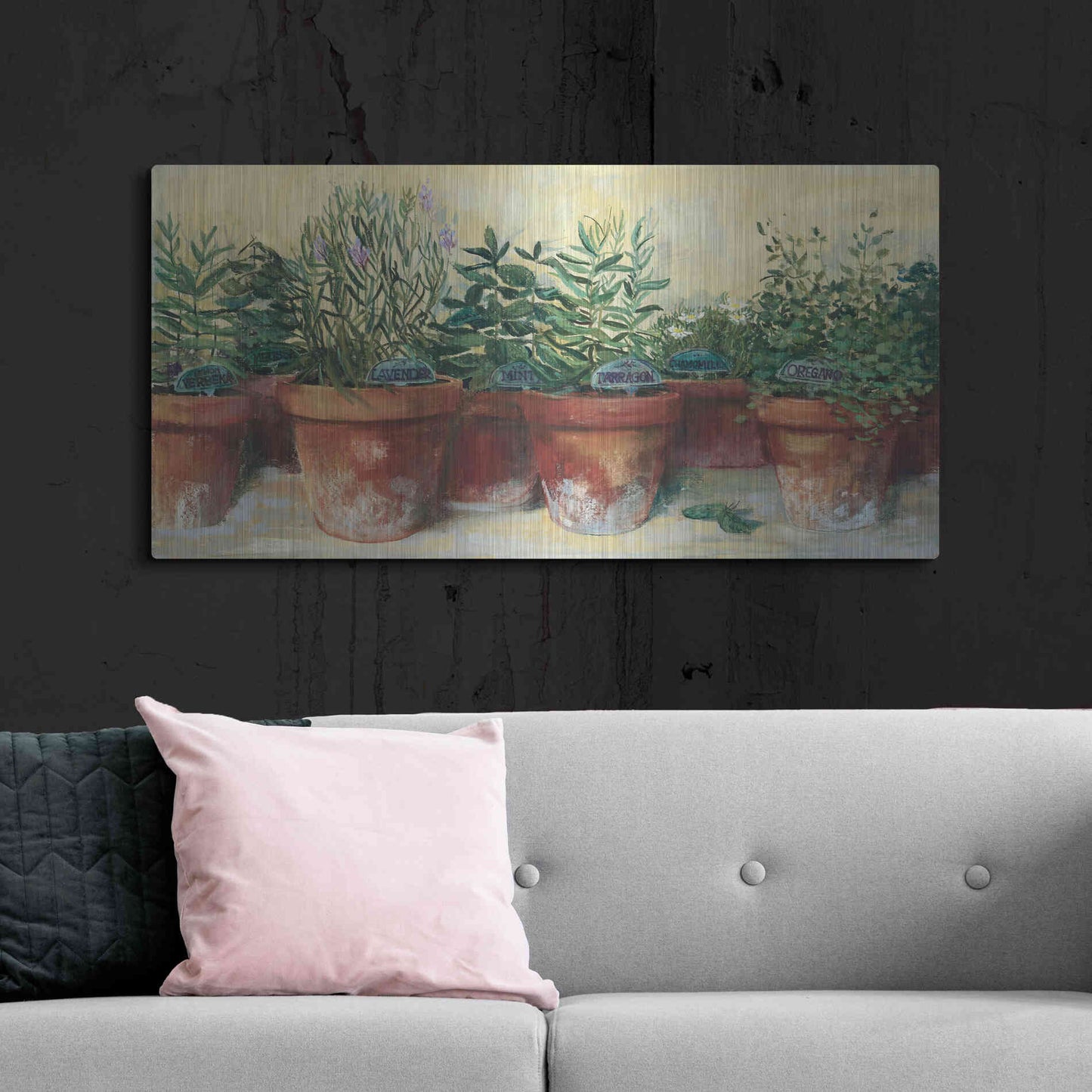 Luxe Metal Art 'Potted Herbs I' by Carol Rowan, Metal Wall Art,48x24