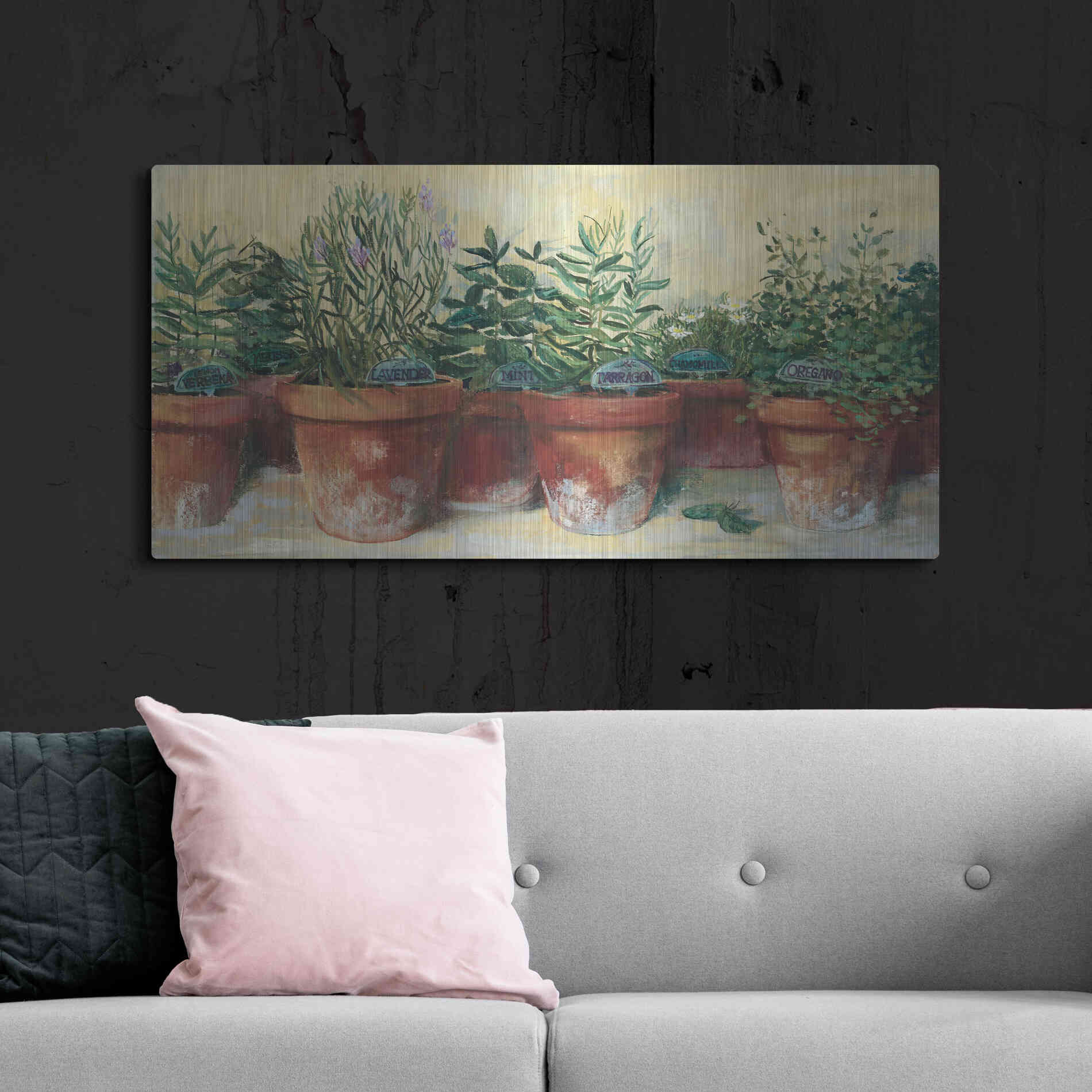 Luxe Metal Art 'Potted Herbs I' by Carol Rowan, Metal Wall Art,48x24