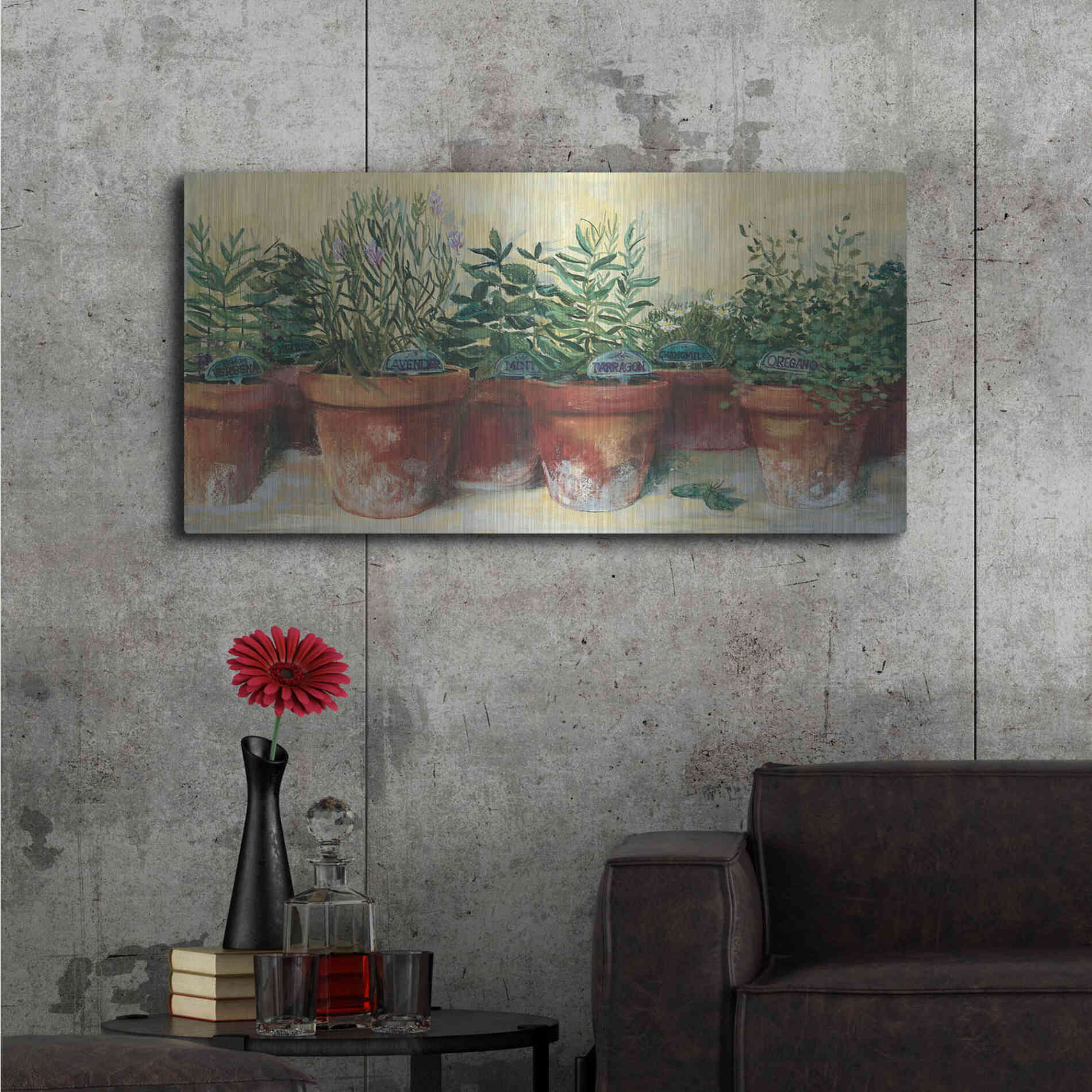 Luxe Metal Art 'Potted Herbs I' by Carol Rowan, Metal Wall Art,48x24