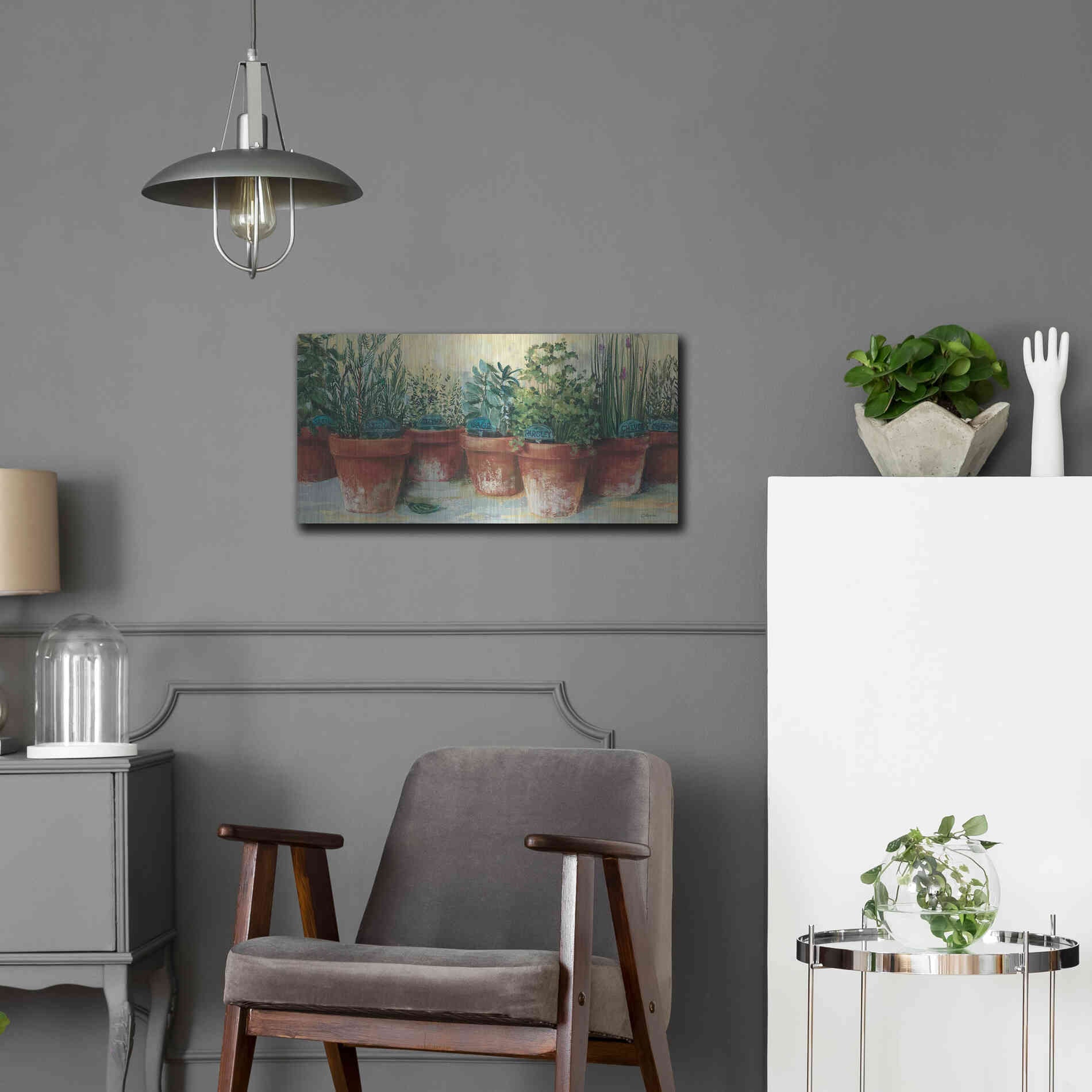 Luxe Metal Art 'Potted Herbs II' by Carol Rowan, Metal Wall Art,24x12