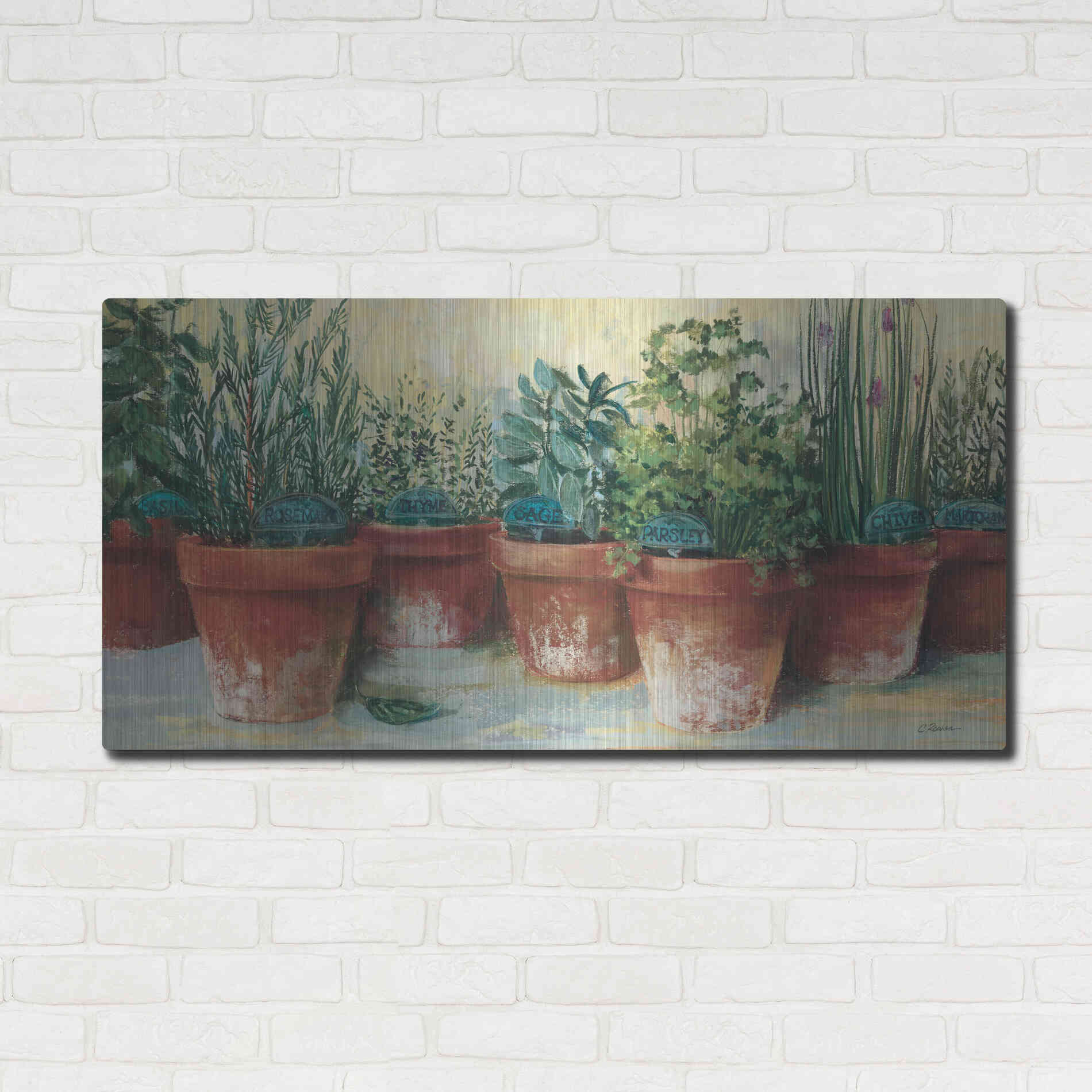 Luxe Metal Art 'Potted Herbs II' by Carol Rowan, Metal Wall Art,48x24