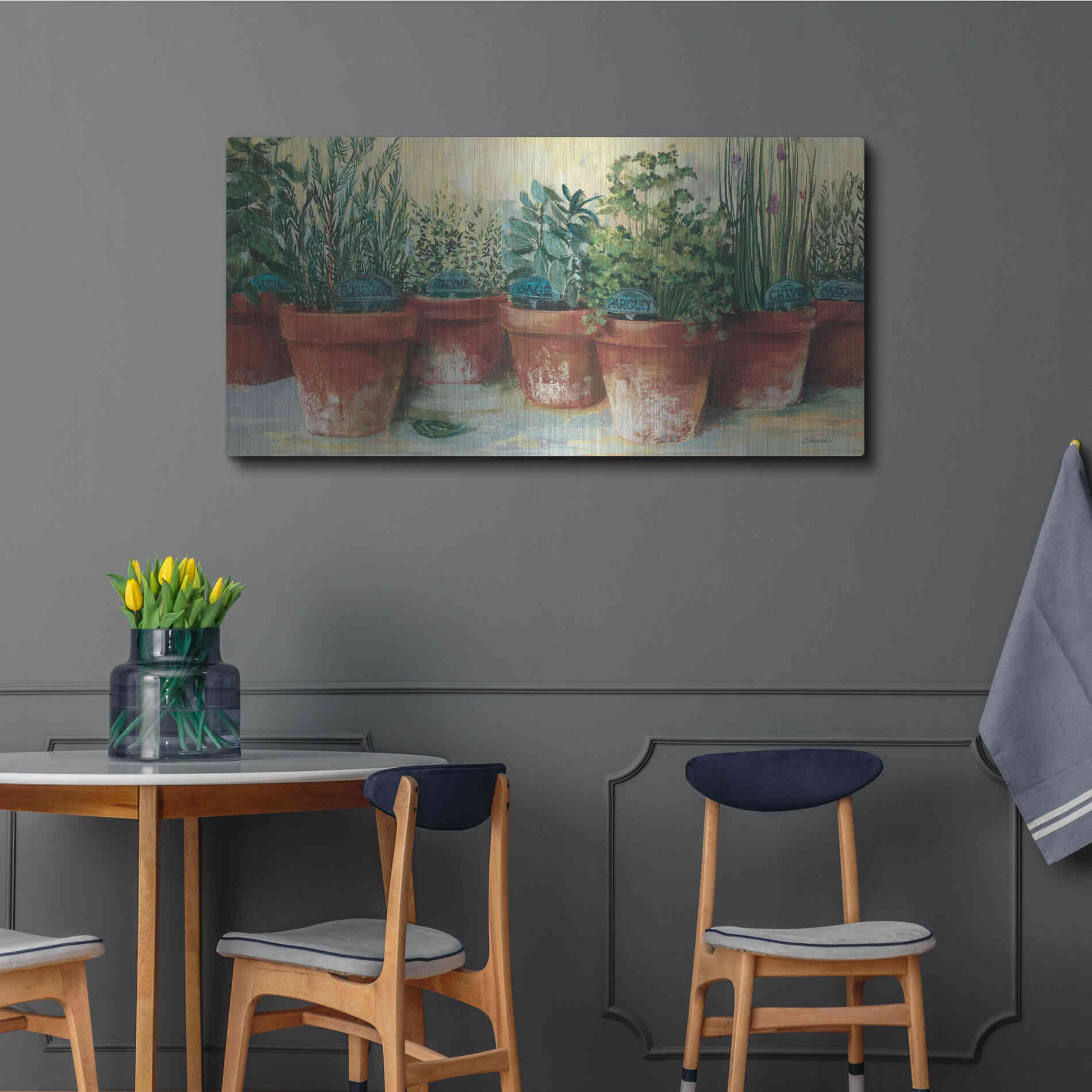 Luxe Metal Art 'Potted Herbs II' by Carol Rowan, Metal Wall Art,48x24