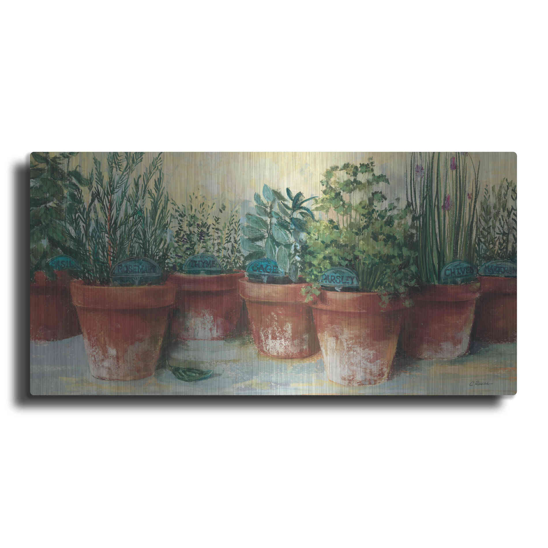 Luxe Metal Art 'Potted Herbs II' by Carol Rowan, Metal Wall Art