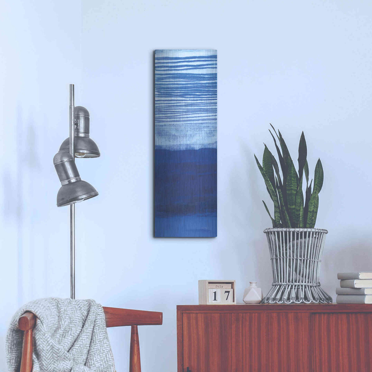Luxe Metal Art 'Blue Haze II' by Jo Maye, Metal Wall Art,12x36