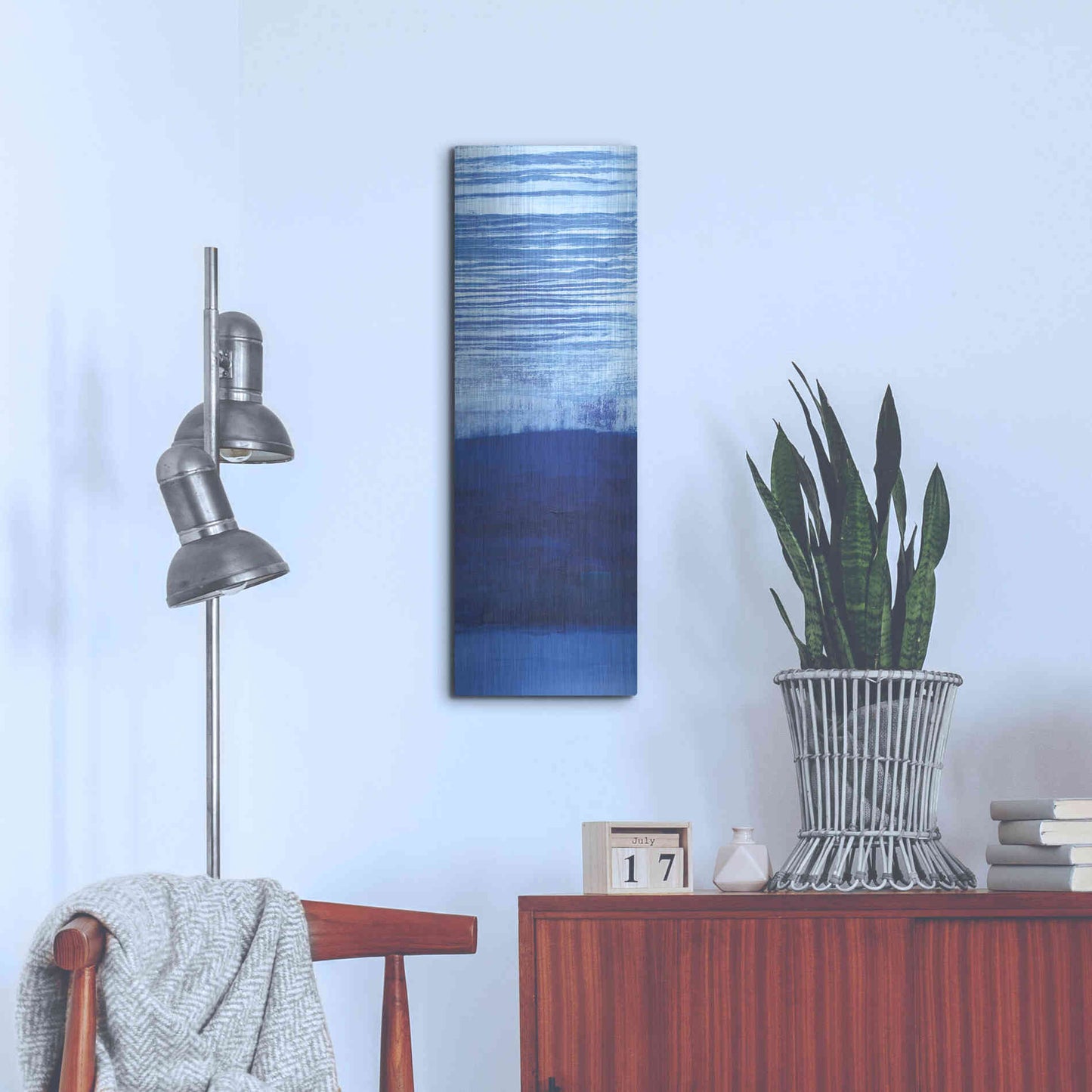 Luxe Metal Art 'Blue Haze III' by Jo Maye, Metal Wall Art,12x36