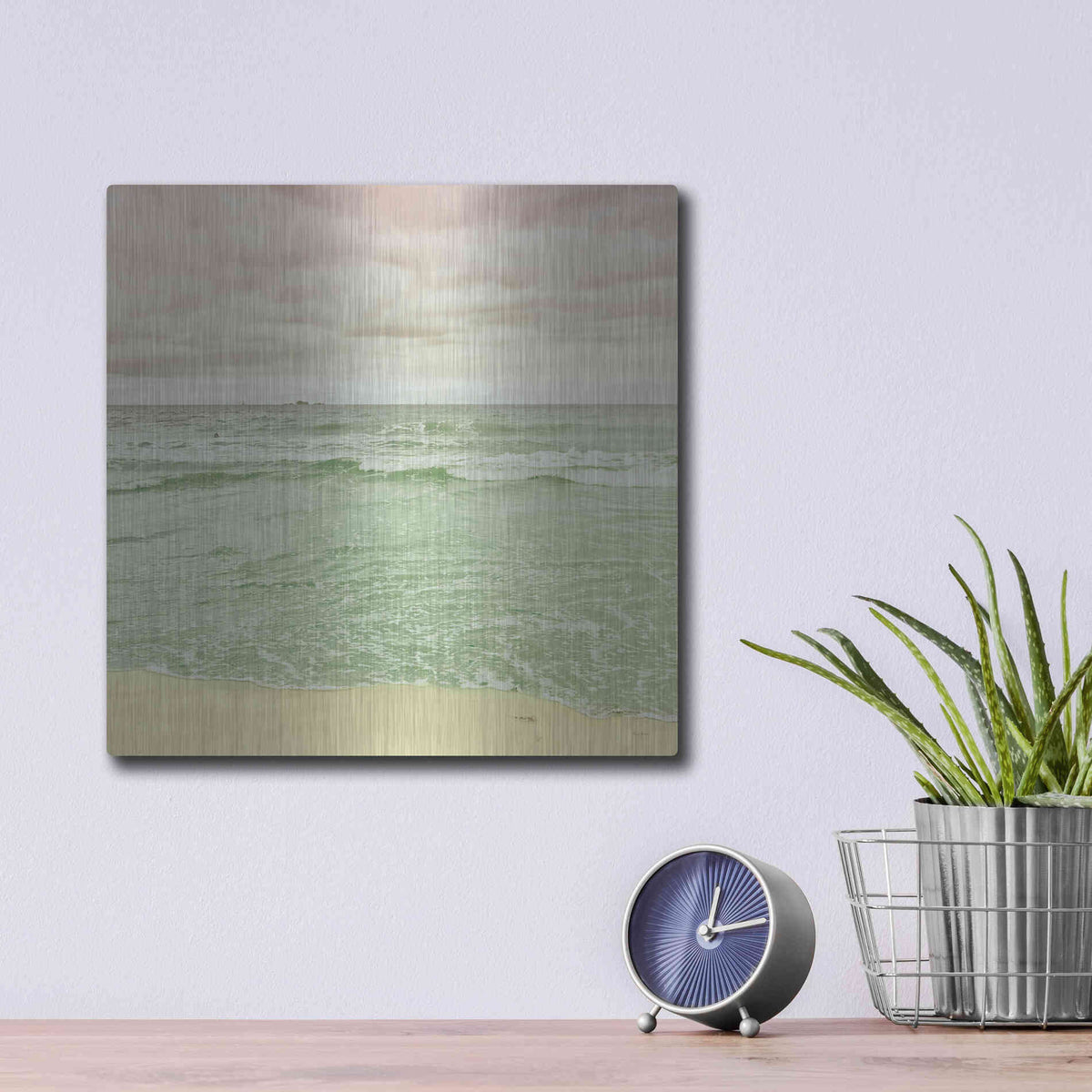 Luxe Metal Art 'Beach Tricolor Square' by Keri Bevan, Metal Wall Art,12x12
