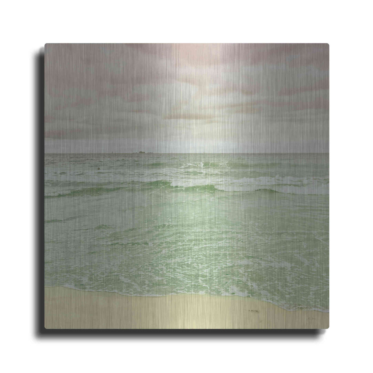 Luxe Metal Art 'Beach Tricolor Square' by Keri Bevan, Metal Wall Art