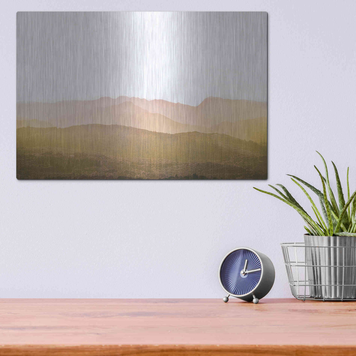 Luxe Metal Art 'A Watercolor Wash Of Light Crop Mustard And Blush' by Keri Bevan, Metal Wall Art,16x12