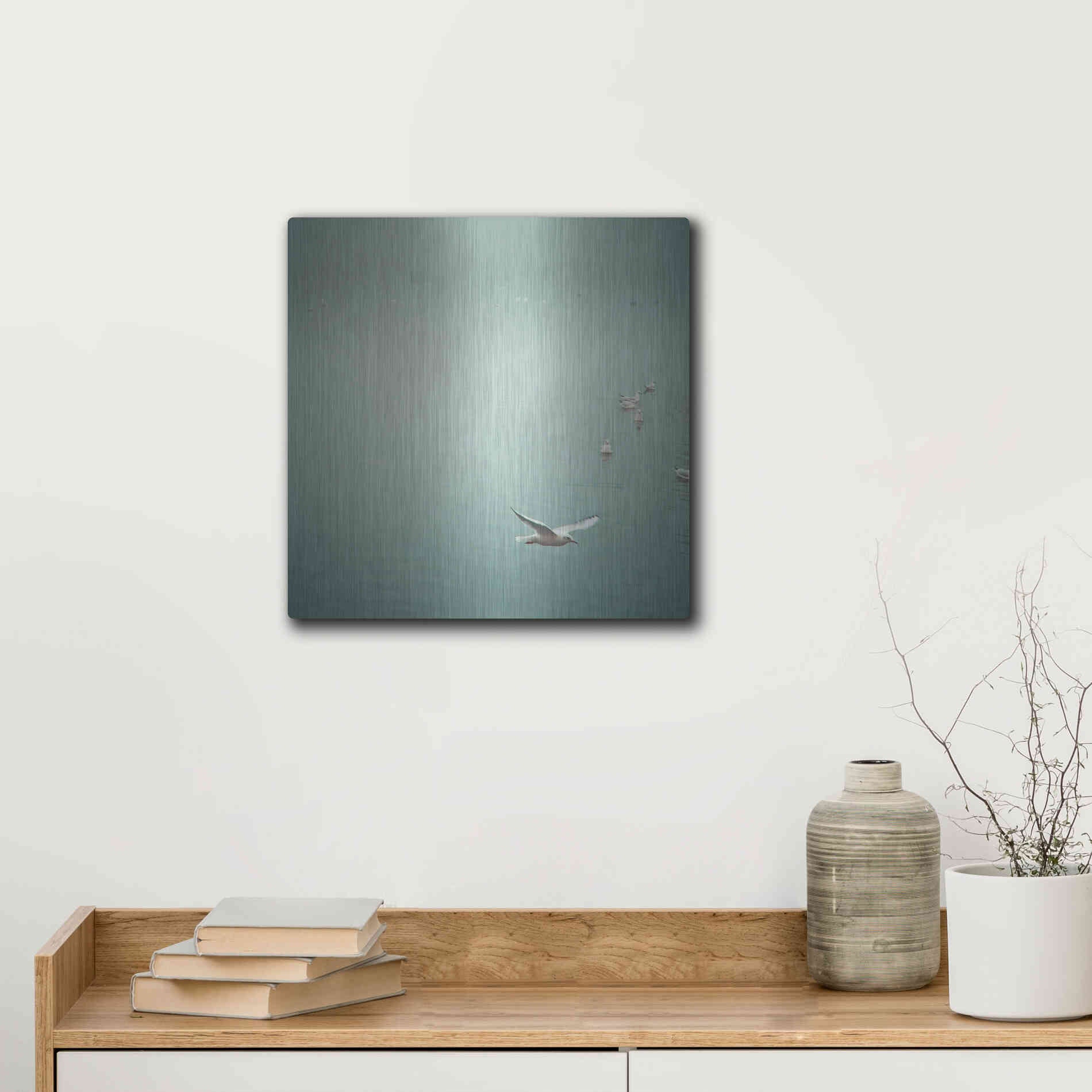 Luxe Metal Art 'Soul Birds Harbor Gray' by Keri Bevan, Metal Wall Art,12x12