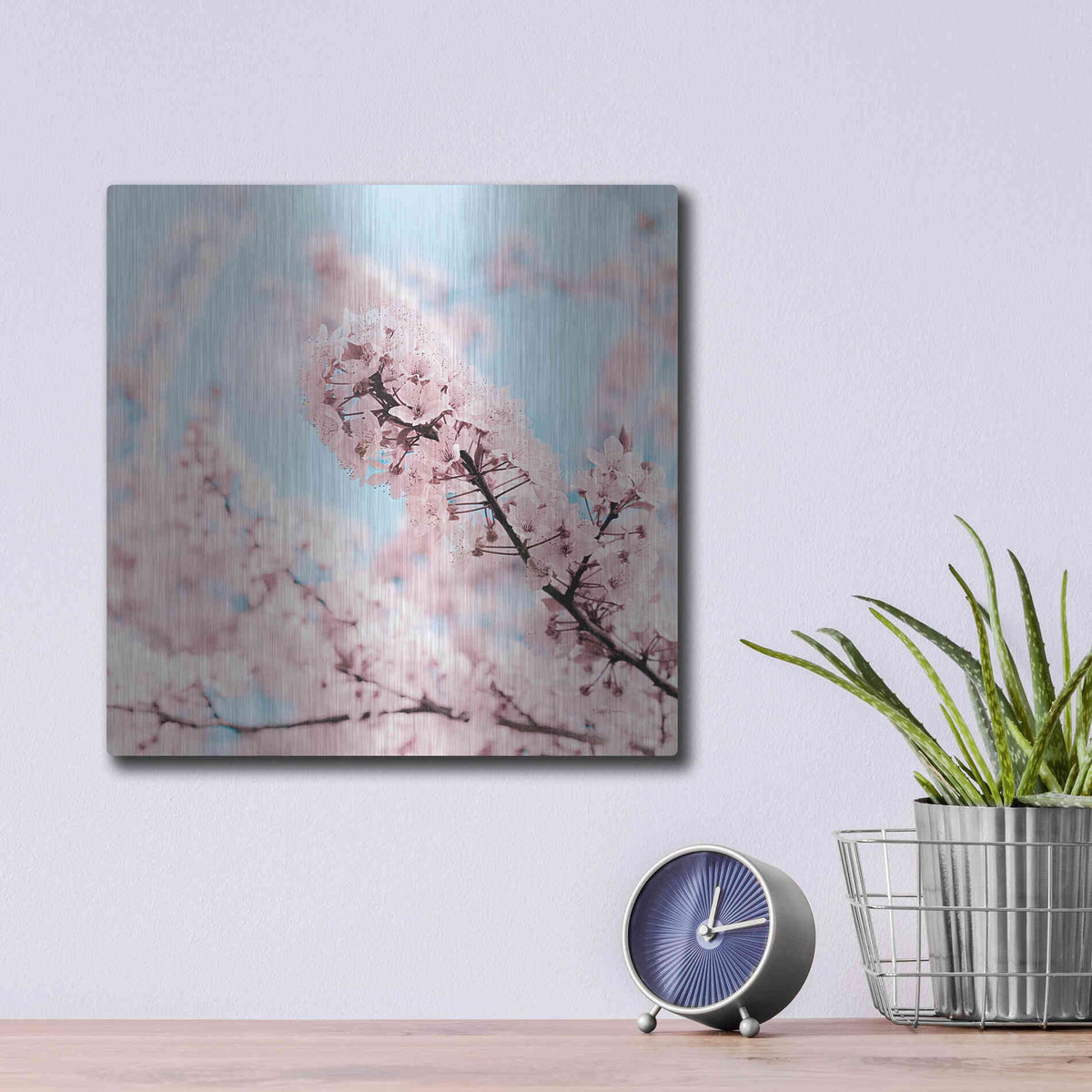 Luxe Metal Art 'Cherry Blossom Clouds' by Keri Bevan, Metal Wall Art,12x12