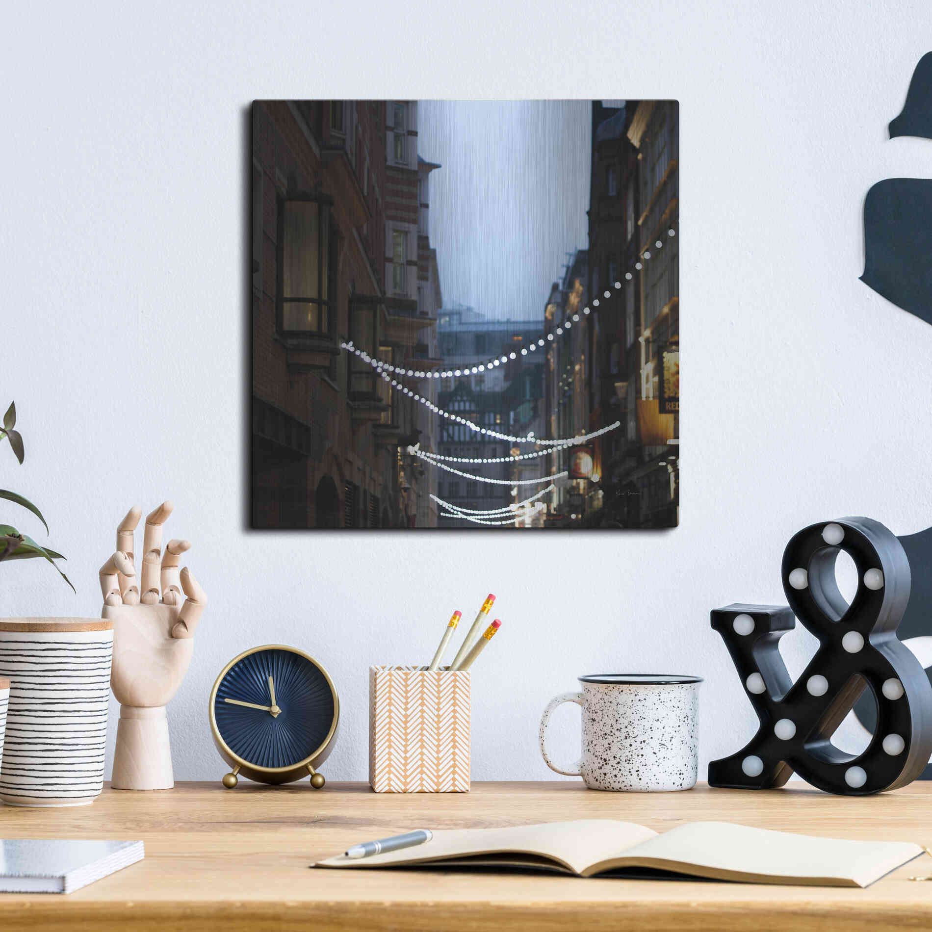 Luxe Metal Art 'Lights In Soho' by Keri Bevan, Metal Wall Art,12x12