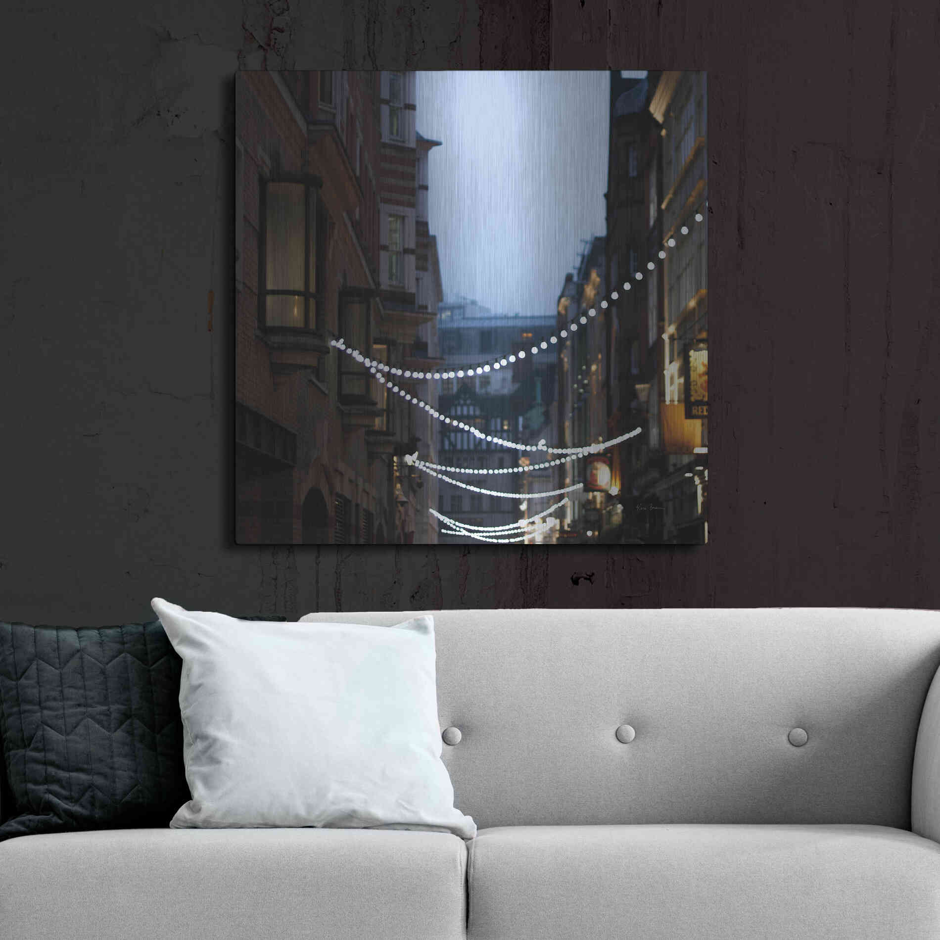 Luxe Metal Art 'Lights In Soho' by Keri Bevan, Metal Wall Art,36x36