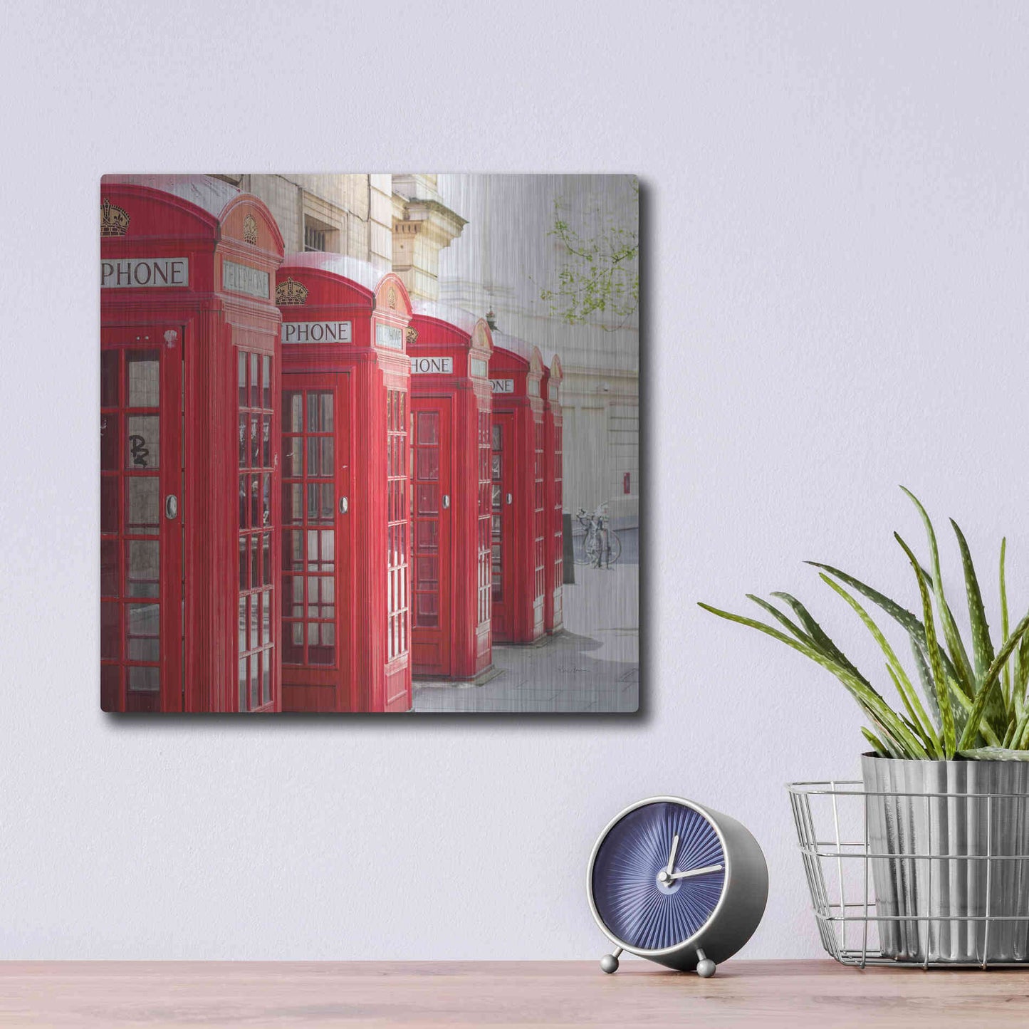 Luxe Metal Art 'Covent Garden Phone Boxes' by Keri Bevan, Metal Wall Art,12x12