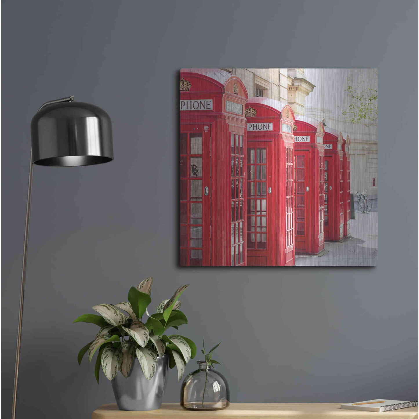 Luxe Metal Art 'Covent Garden Phone Boxes' by Keri Bevan, Metal Wall Art,24x24