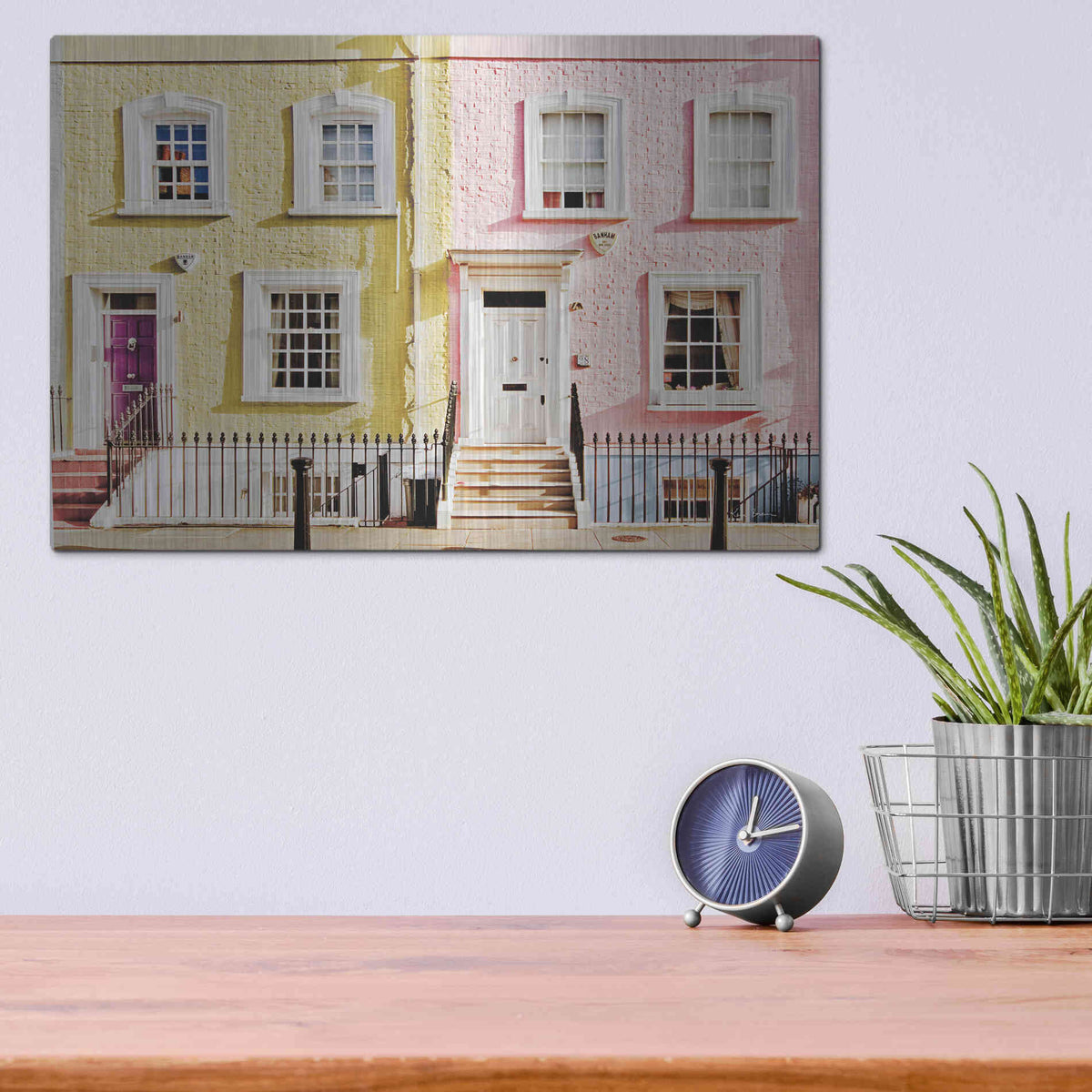 Luxe Metal Art 'London Houses Spring' by Keri Bevan, Metal Wall Art,16x12