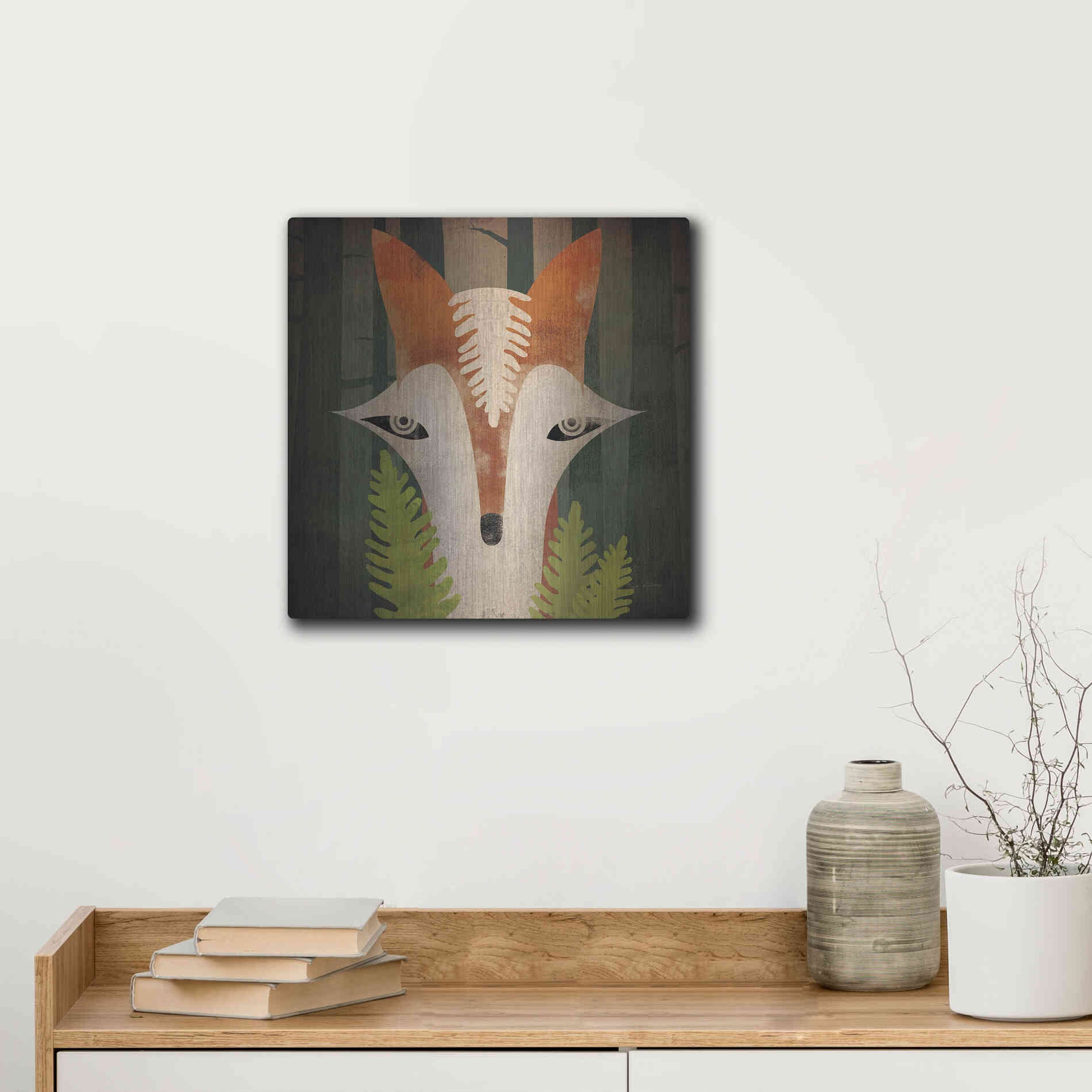 Luxe Metal Art 'Fern Fox' by Ryan Fowler, Metal Wall Art,12x12