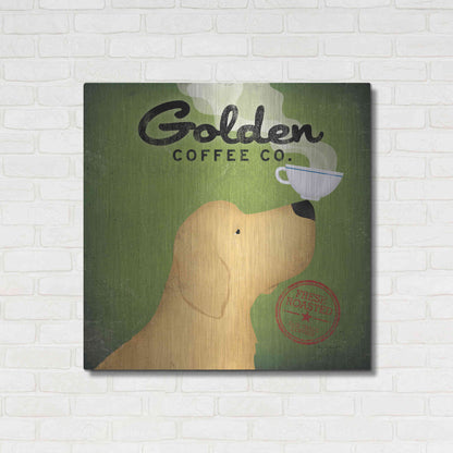 Luxe Metal Art 'Golden Coffee Co On Green' by Ryan Fowler, Metal Wall Art,36x36