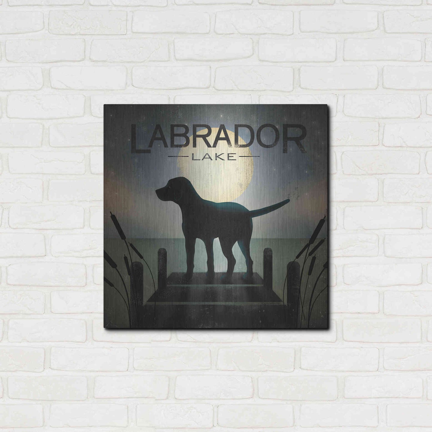 Luxe Metal Art 'Moonrise Black Dog - Labrador Lake 2' by Ryan Fowler, Metal Wall Art,24x24