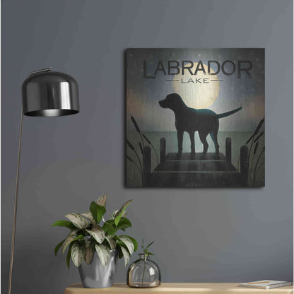 Luxe Metal Art 'Moonrise Black Dog - Labrador Lake 2' by Ryan Fowler, Metal Wall Art,24x24