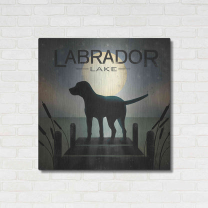 Luxe Metal Art 'Moonrise Black Dog - Labrador Lake 2' by Ryan Fowler, Metal Wall Art,36x36