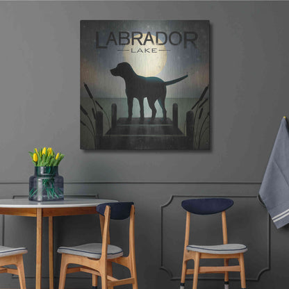 Luxe Metal Art 'Moonrise Black Dog - Labrador Lake 2' by Ryan Fowler, Metal Wall Art,36x36