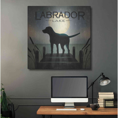 Luxe Metal Art 'Moonrise Black Dog - Labrador Lake 2' by Ryan Fowler, Metal Wall Art,36x36