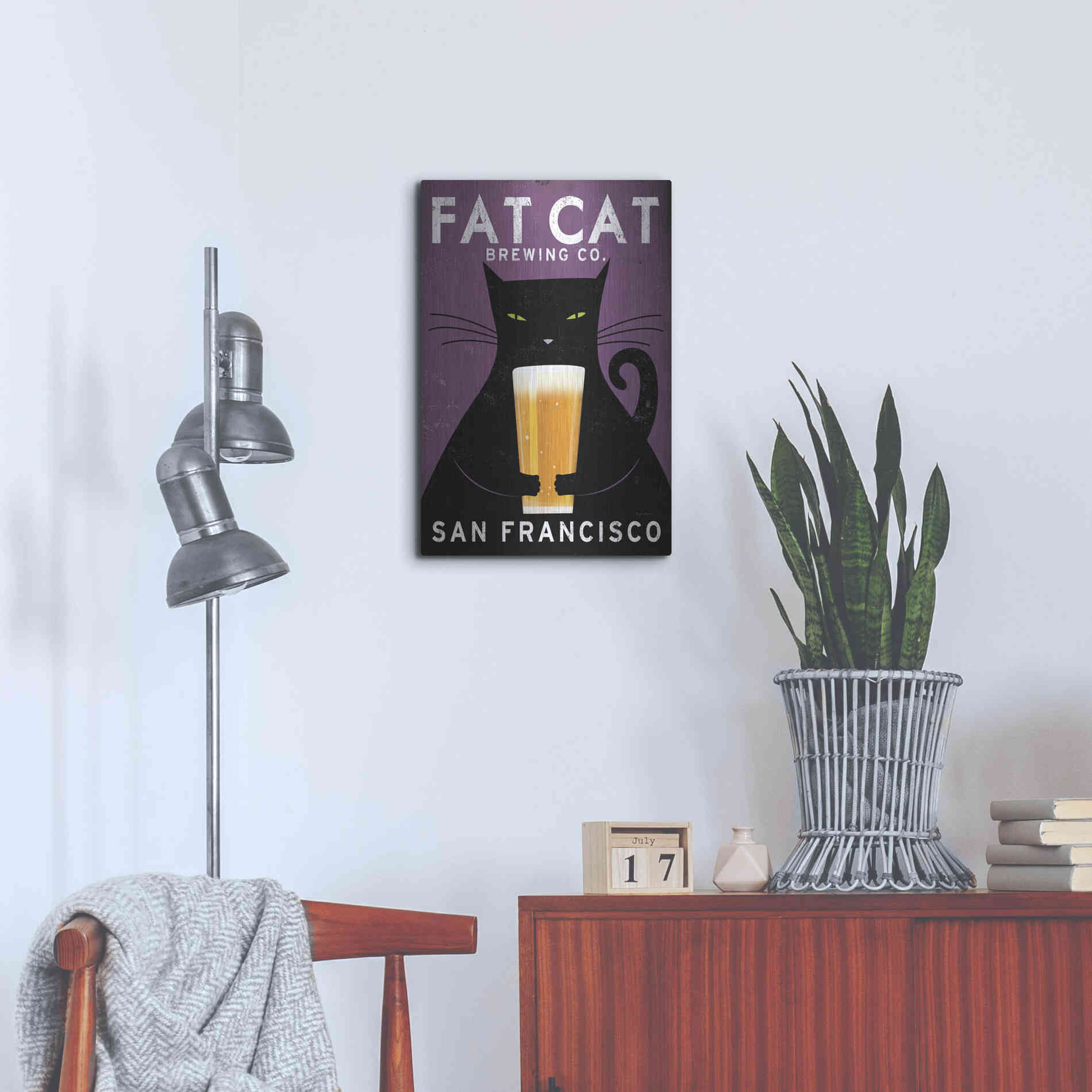 Luxe Metal Art 'Cat Brewing' by Ryan Fowler, Metal Wall Art,16x24