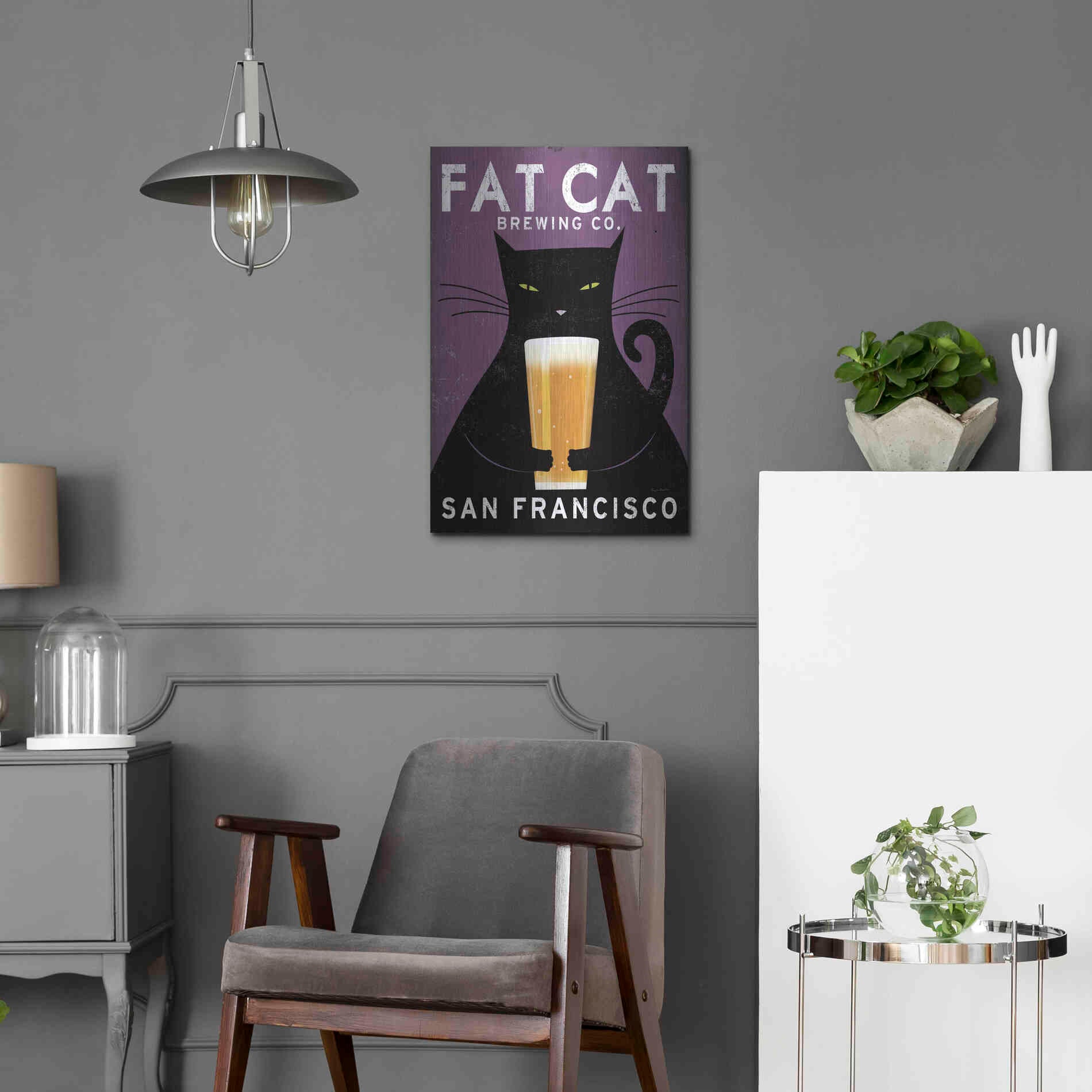 Luxe Metal Art 'Cat Brewing' by Ryan Fowler, Metal Wall Art,16x24