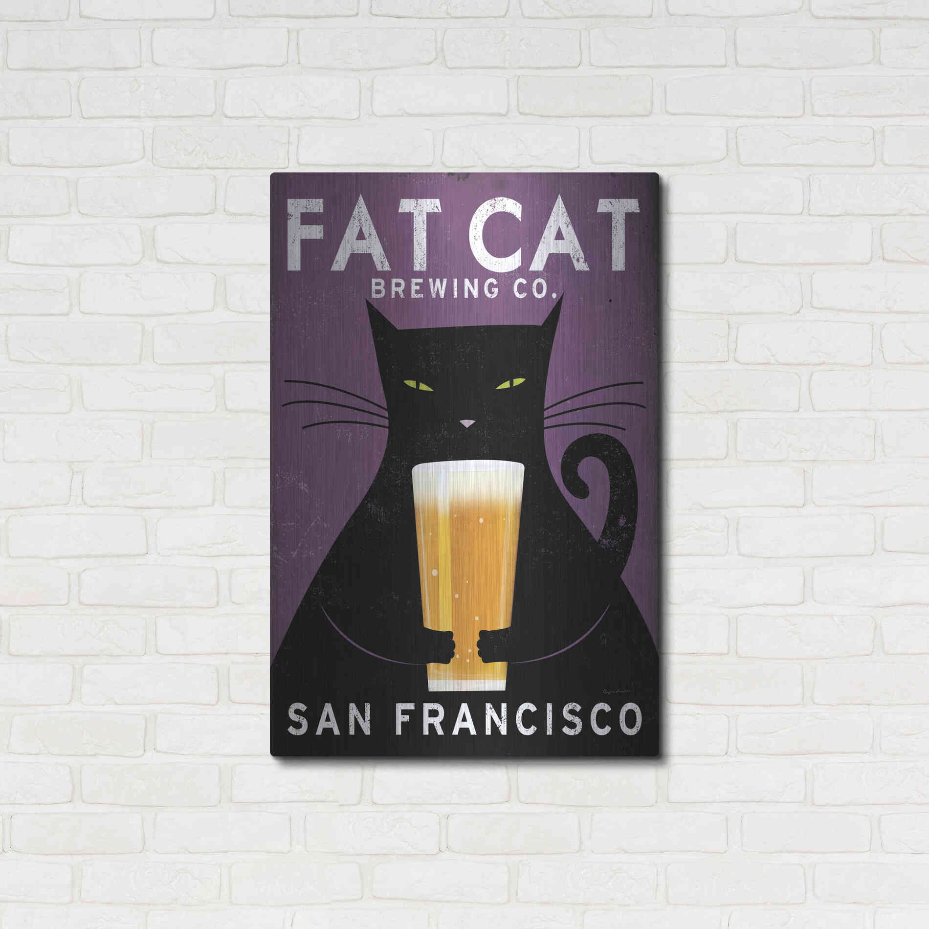 Luxe Metal Art 'Cat Brewing' by Ryan Fowler, Metal Wall Art,24x36