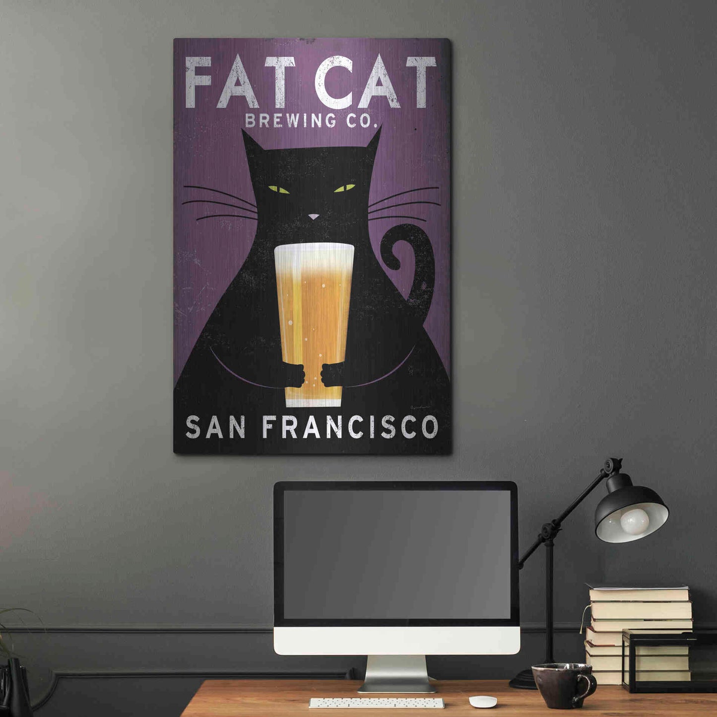 Luxe Metal Art 'Cat Brewing' by Ryan Fowler, Metal Wall Art,24x36