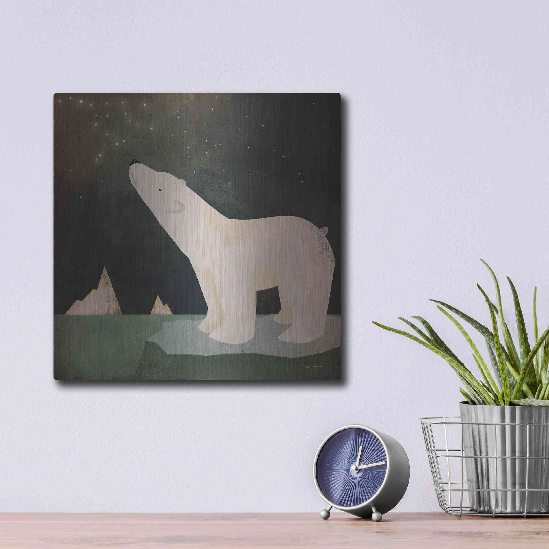 Luxe Metal Art 'Constellations Polar Bear' by Ryan Fowler, Metal Wall Art,12x12