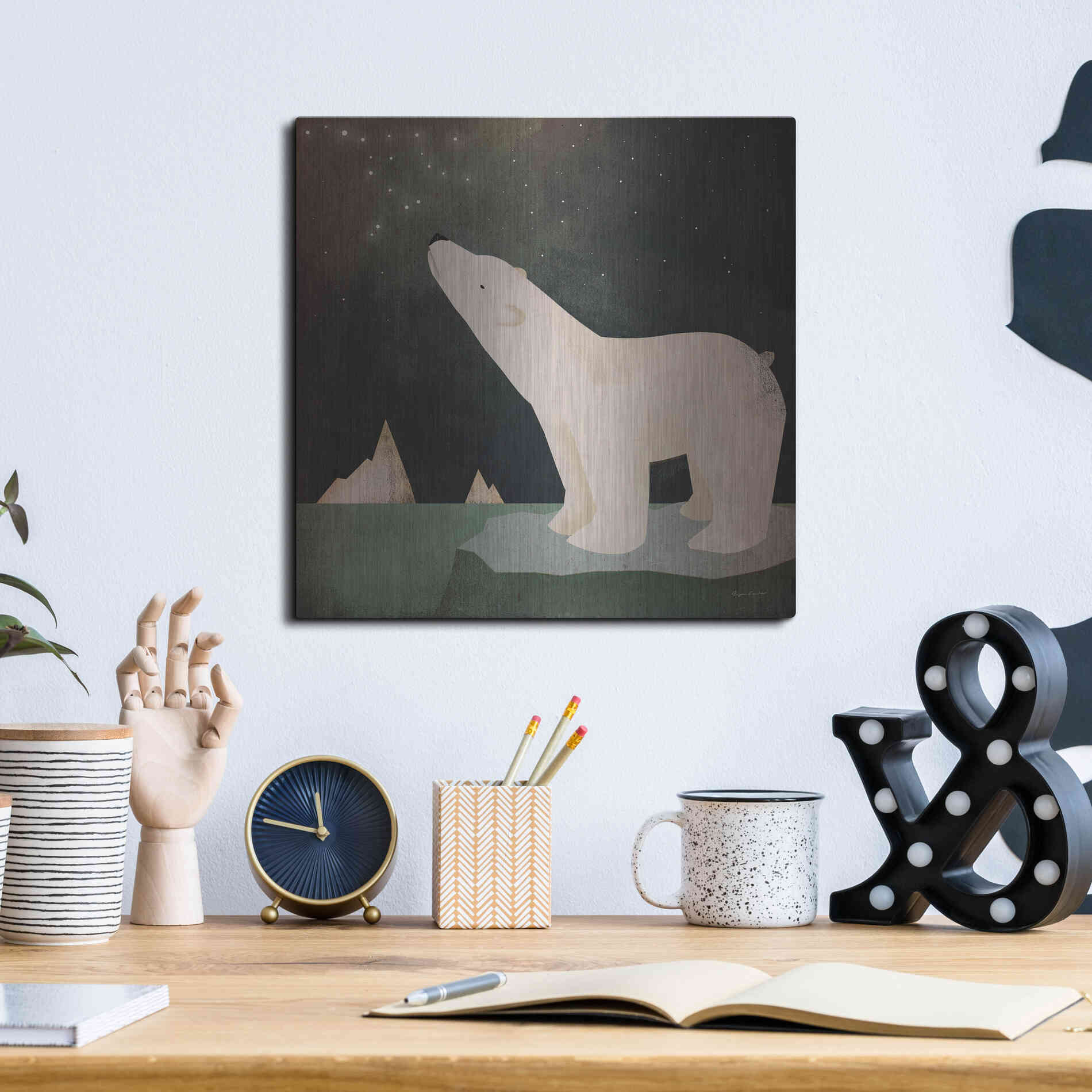 Luxe Metal Art 'Constellations Polar Bear' by Ryan Fowler, Metal Wall Art,12x12