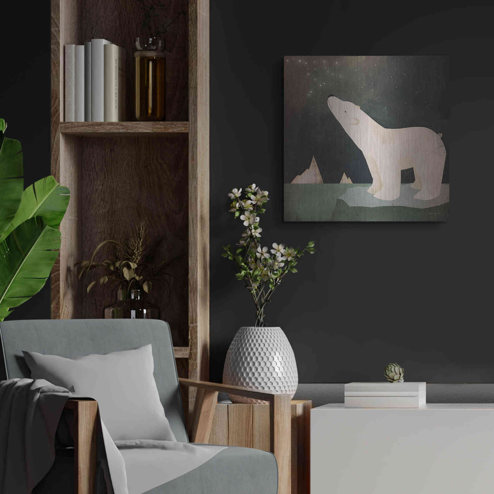 Luxe Metal Art 'Constellations Polar Bear' by Ryan Fowler, Metal Wall Art,24x24