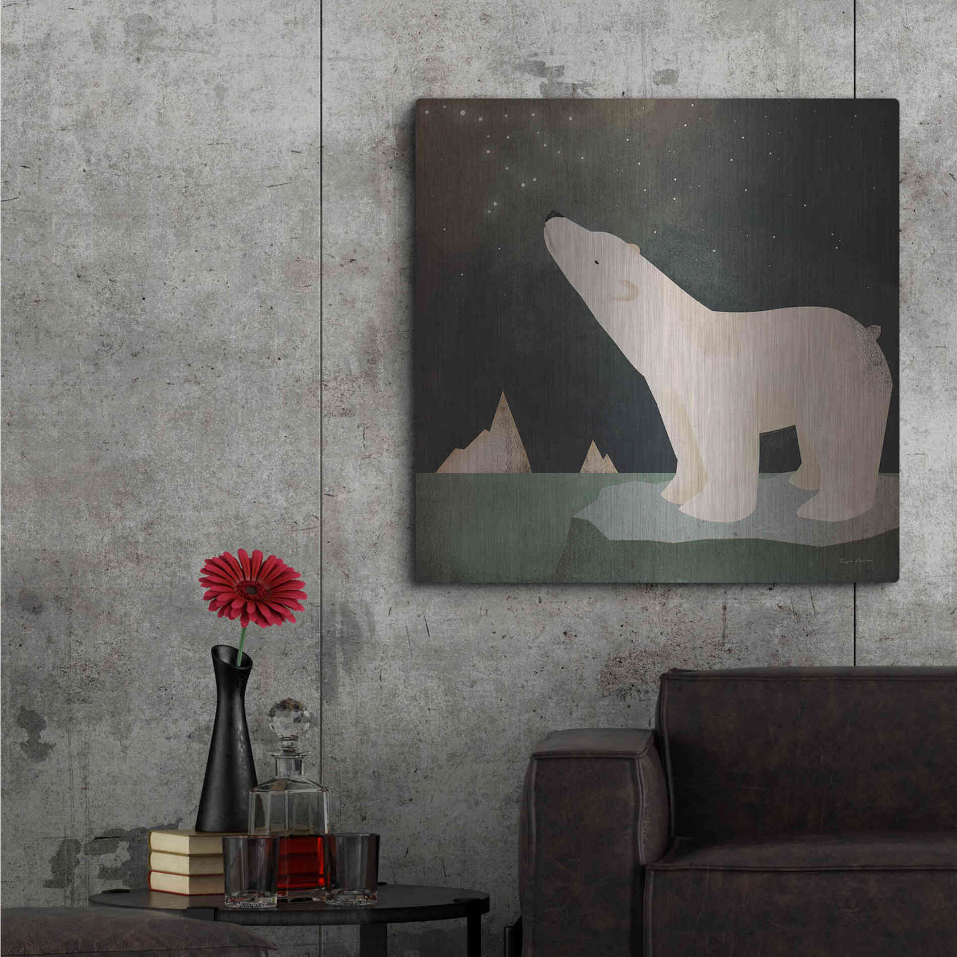 Luxe Metal Art 'Constellations Polar Bear' by Ryan Fowler, Metal Wall Art,36x36