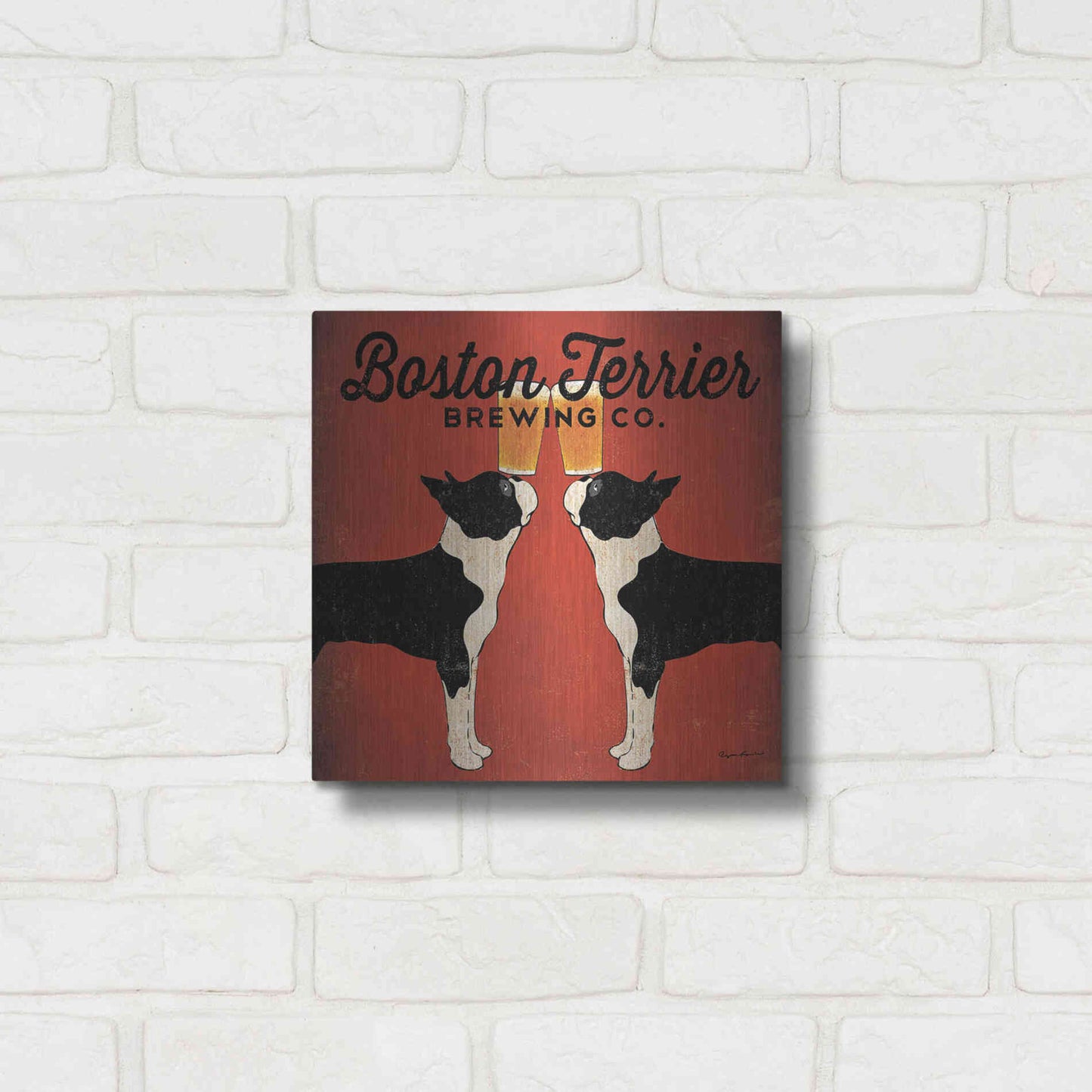 Luxe Metal Art 'Boston Terrier Brewing Co Square' by Ryan Fowler, Metal Wall Art,12x12