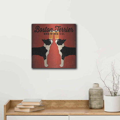 Luxe Metal Art 'Boston Terrier Brewing Co Square' by Ryan Fowler, Metal Wall Art,12x12